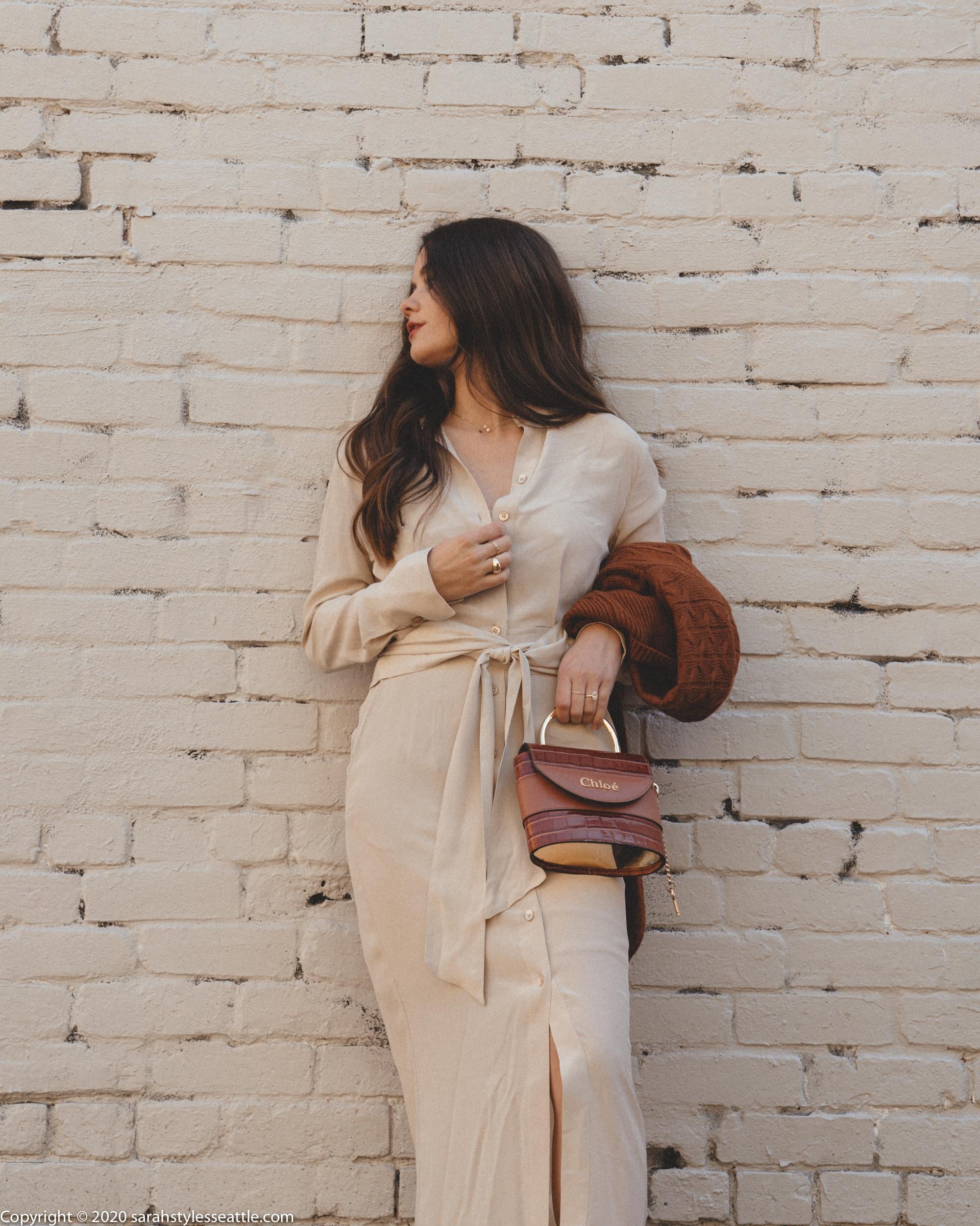 Chic Fall Outfit Idea: silk shirt dress — Sarah Christine