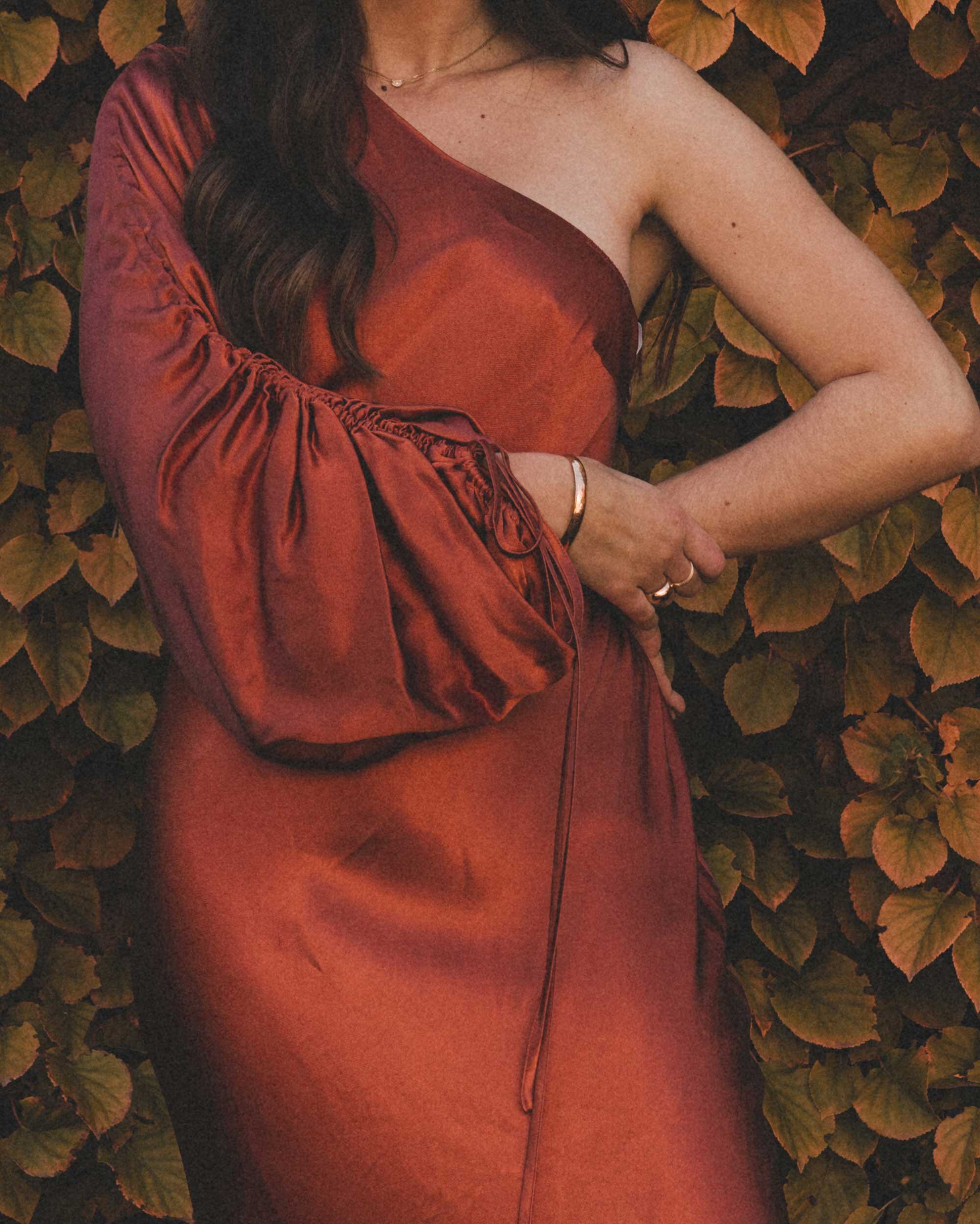 Formal holiday outfit ideas: stunning red one shoulder midi dress. Sarah Butler of @sarahchristine wearing Shona Joy Sophia One Shoulder Bias Midi Dress in Seattle, Washington -2.jpg