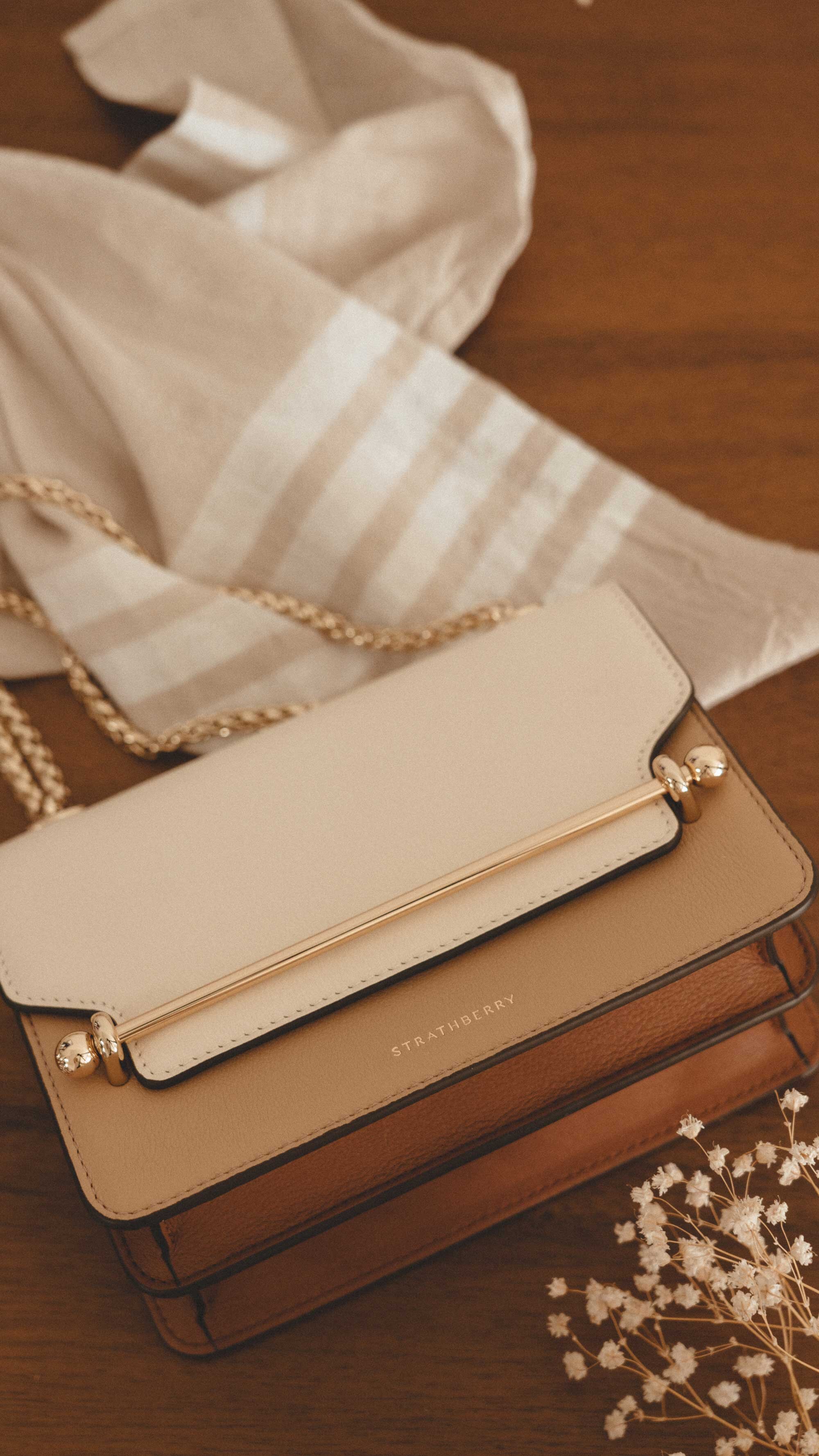 Strathberry East/West Crossbody Bag in Vanilla/Latte with Ember Edge