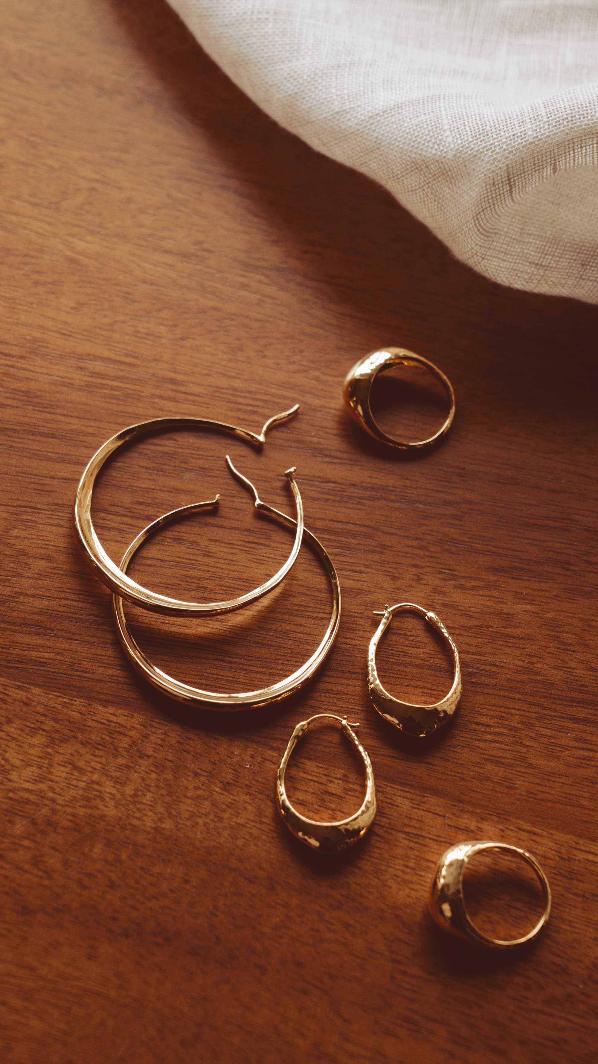 Monica Vinader Deia Gold Domed Ring and Gold Chamfered Hoops 