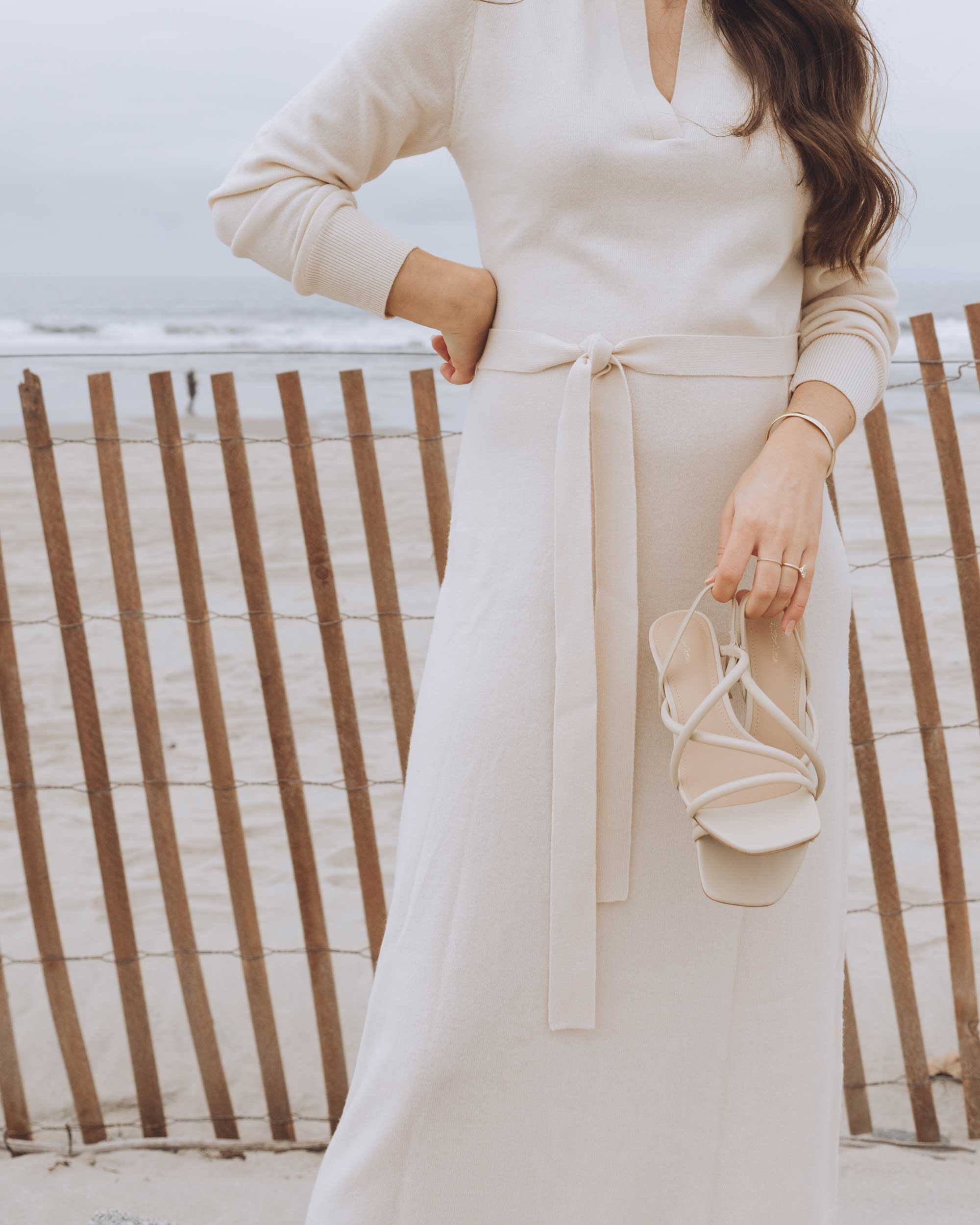 Cute casual spring outfit idea. Sarah Butler of @sarahchristine wearing & Other Stories Long sleeve midi dress with belt and Chunky Strap Heeled Leather Sandals in Newport Beach, California -3.jpg