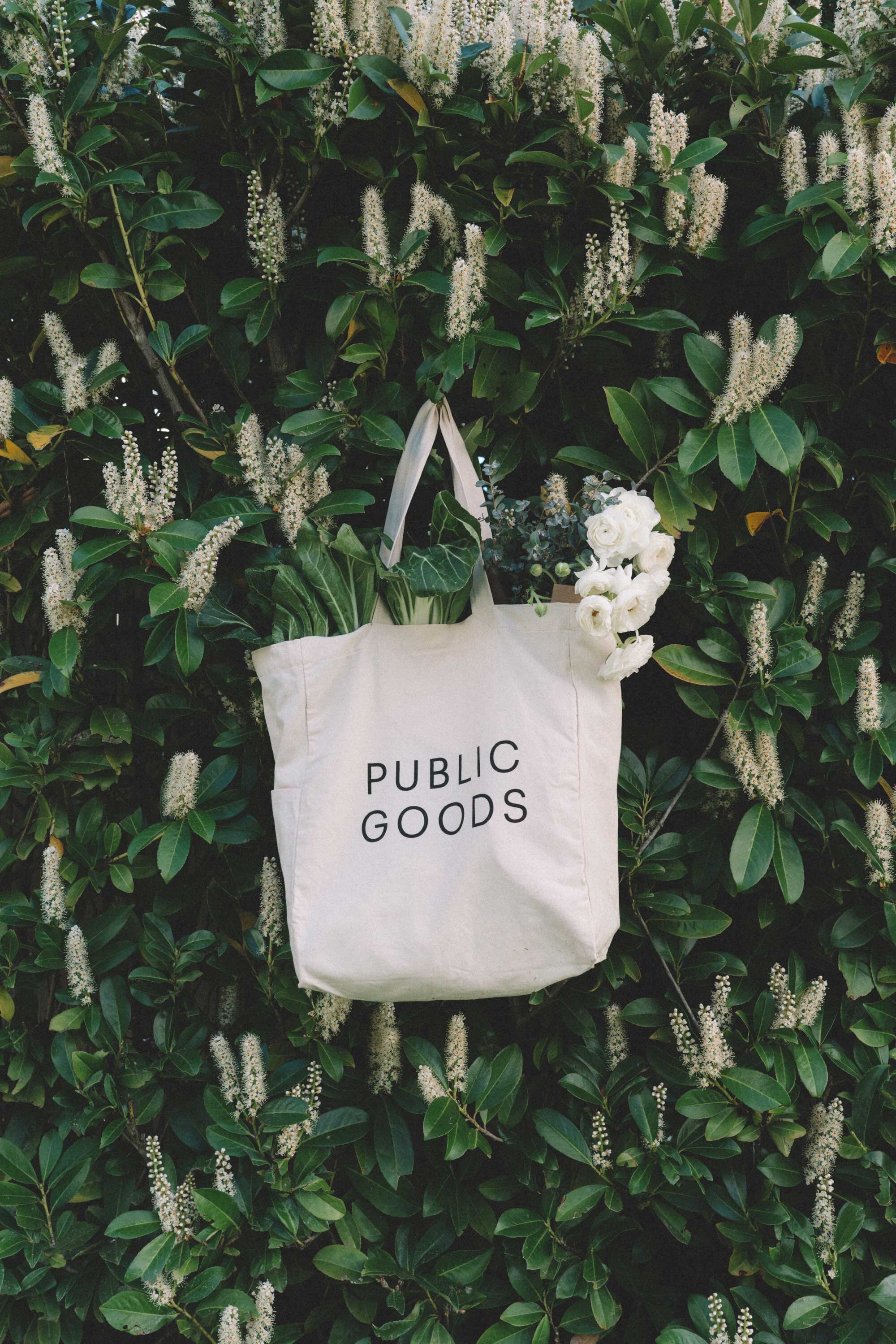 Earth Day Public Goods Sustainable Shopping Bags. Sarah Butler of @sarahchristine wearing 100% organic cotton wide mesh tote bag and organic cotton reusable cotton tote bag - 3.jpg