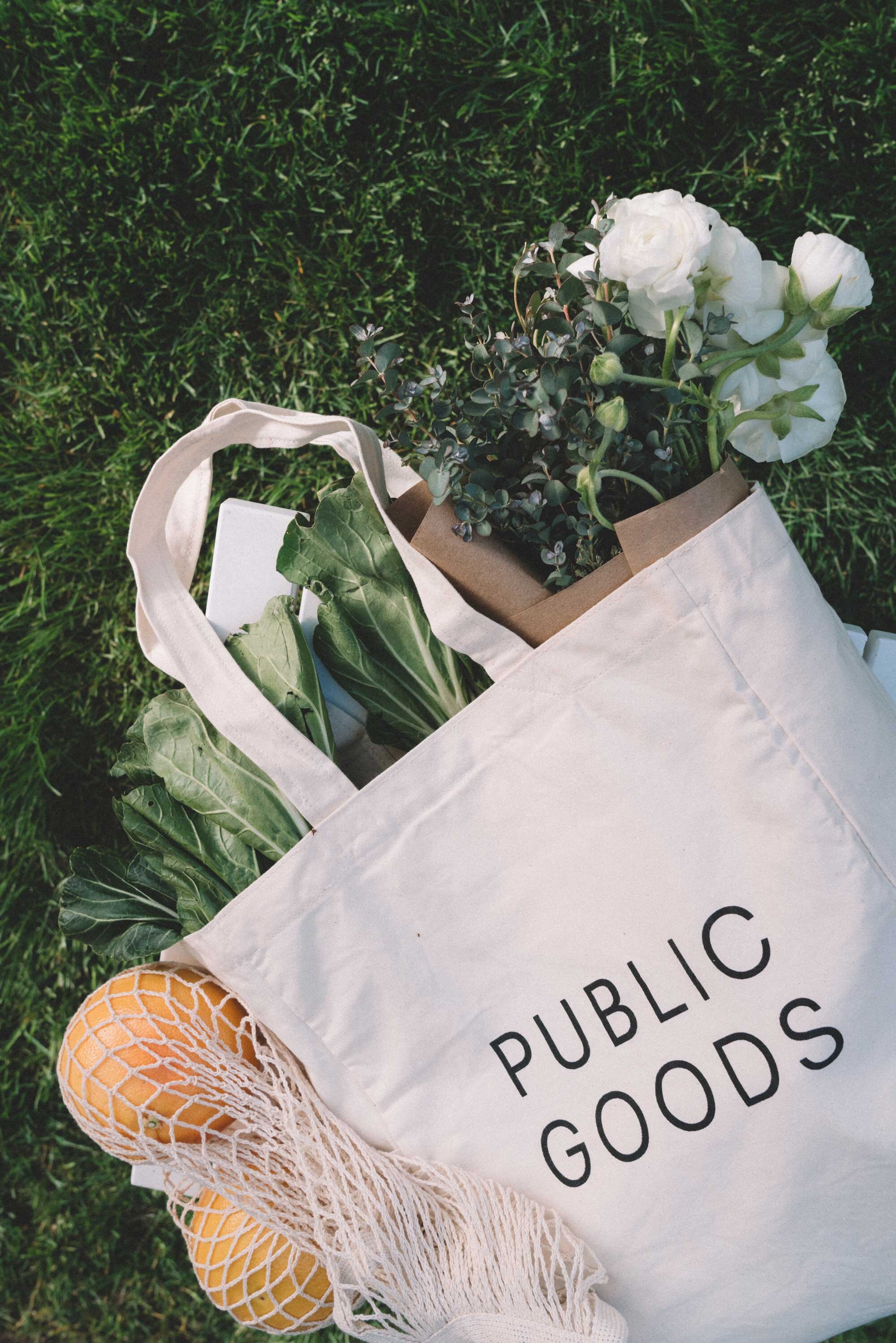 Earth Day Public Goods Sustainable Shopping Bags. Sarah Butler of @sarahchristine wearing 100% organic cotton wide mesh tote bag and organic cotton reusable cotton tote bag - 8.jpg
