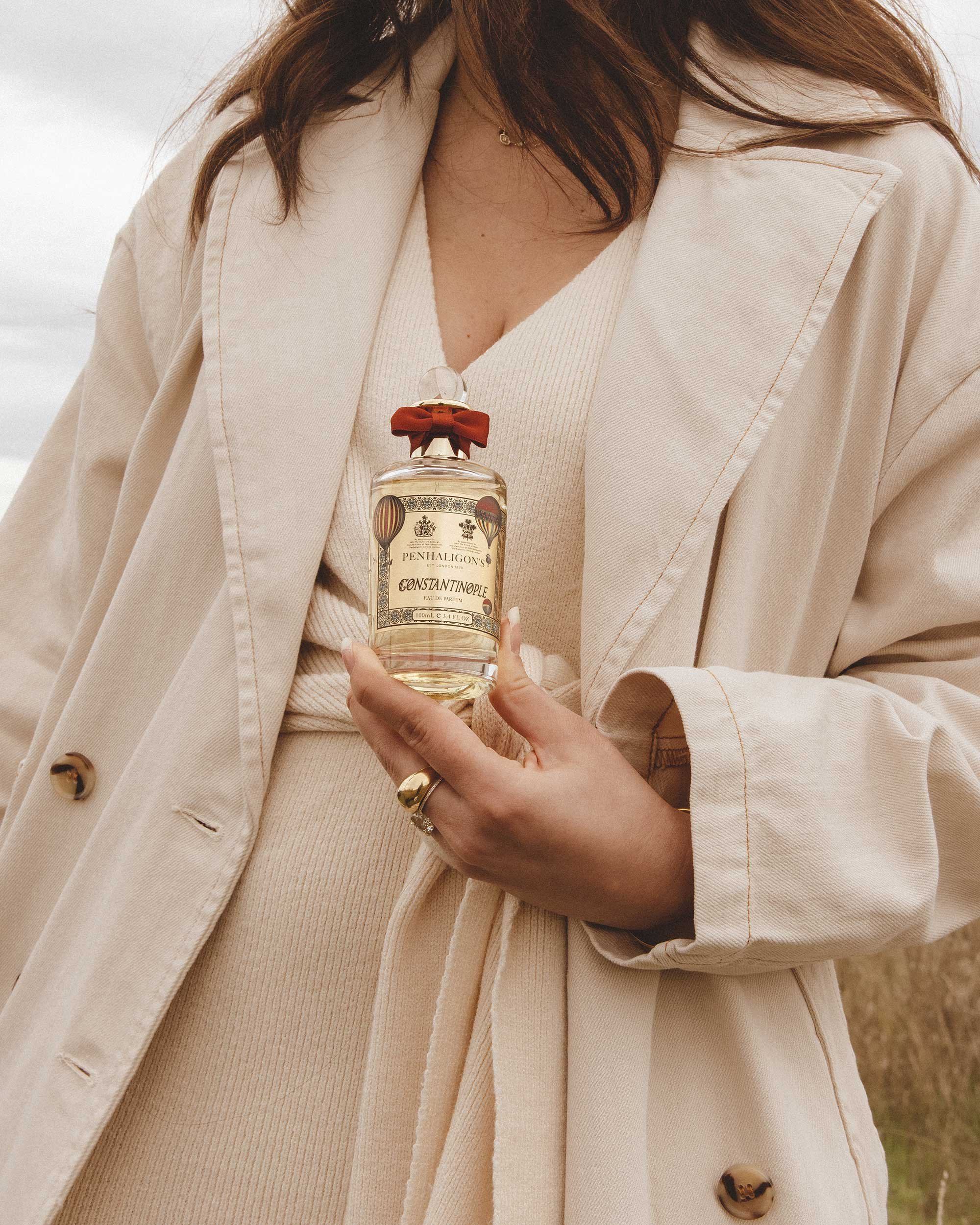 Neutral Fall Outfit Idea. Sarah Butler of @sarahchristine wearing Penhaligon Constantinople Eau De Parfum A fragrance created for the Queen of Cities, where elegant florals collide with warm, earthy aromas in Seattle, Washington. 2.jpg
