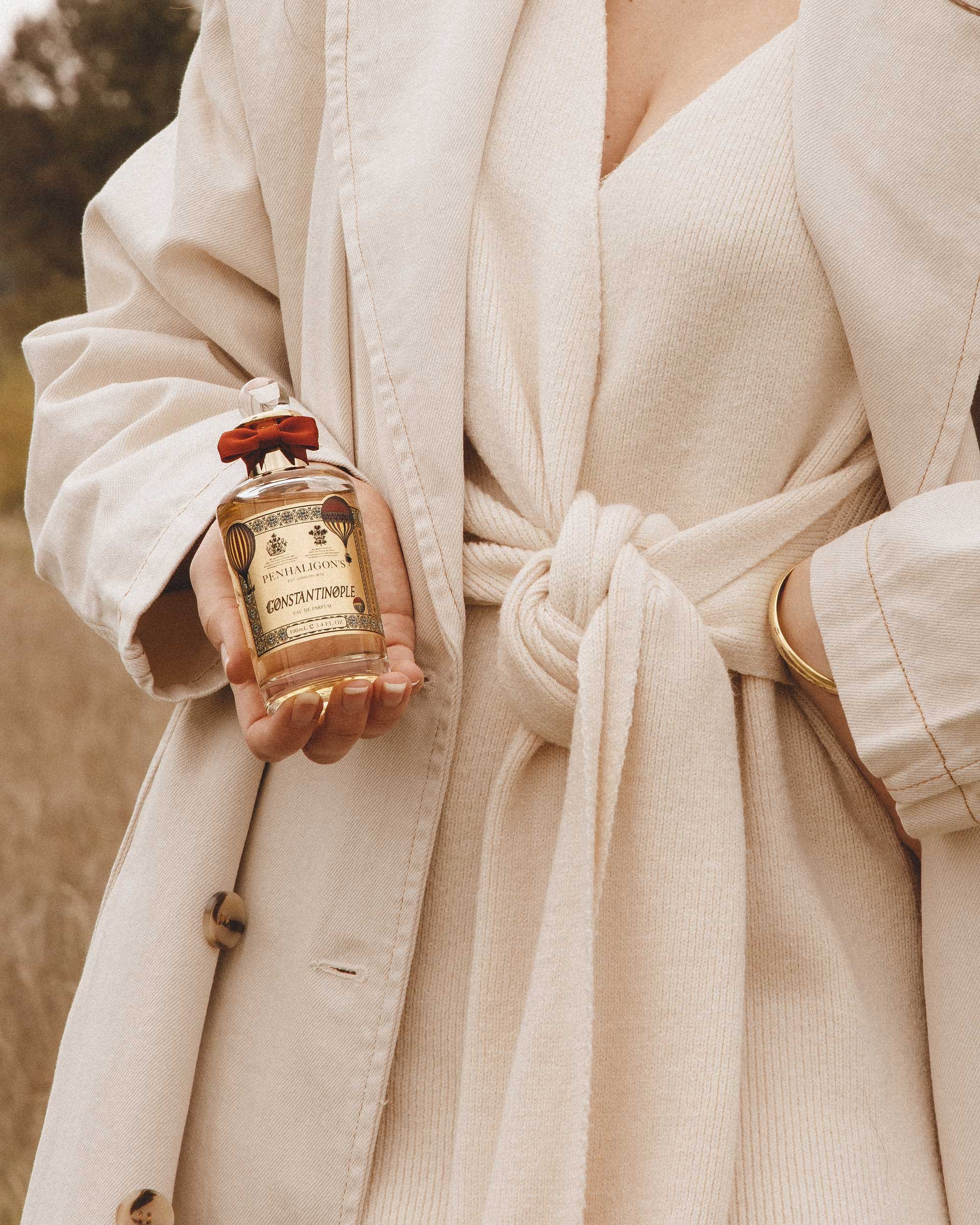 Neutral Fall Outfit Idea. Sarah Butler of @sarahchristine wearing Penhaligon Constantinople Eau De Parfum A fragrance created for the Queen of Cities, where elegant florals collide with warm, earthy aromas in Seattle, Washington. 1.jpg