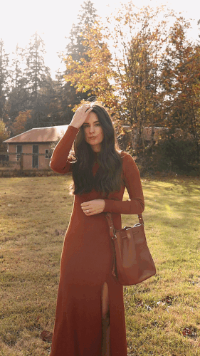 Brown Ribbed Knit Dress