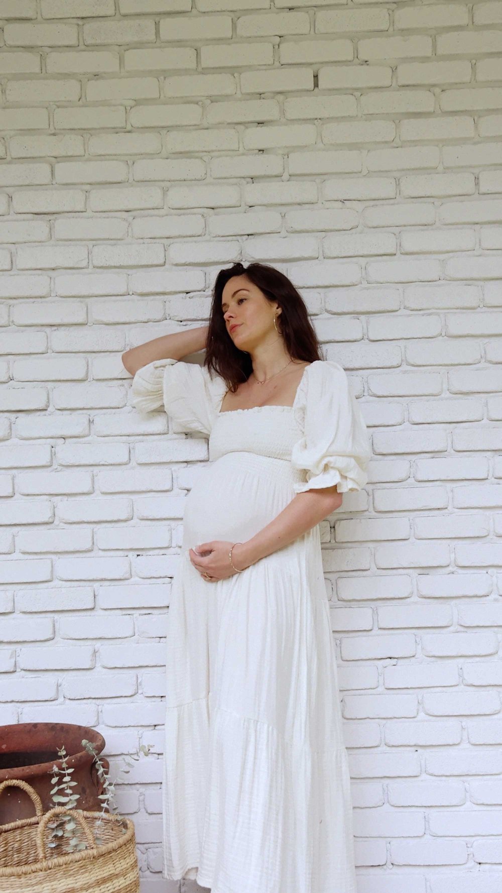 Cute cottage style summer maternity dress. @sarahchristine wearing Nothing Fits But Kiko Dress Soft muslin dress with puffed sleeves, smocked chest and sleeves in Seattle, Washington -1.jpg