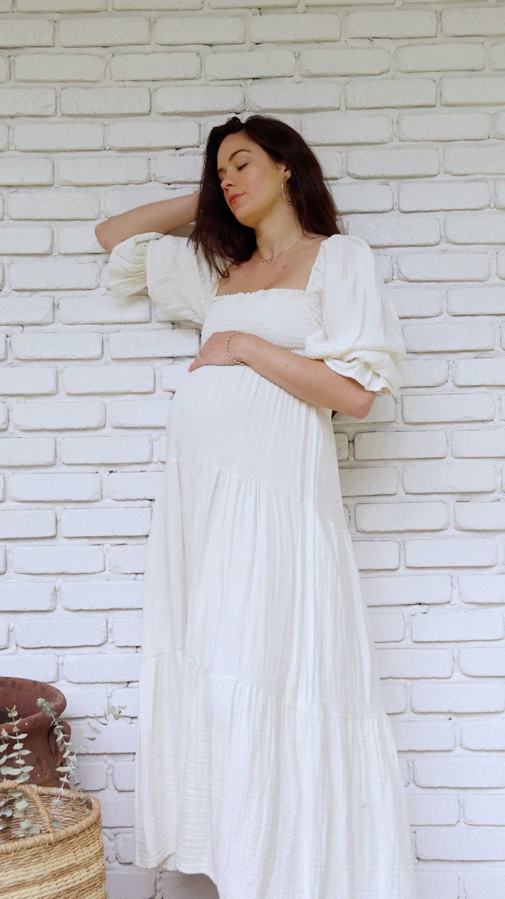 Cute cottage style summer maternity dress. @sarahchristine wearing Nothing Fits But Kiko Dress Soft muslin dress with puffed sleeves, smocked chest and sleeves in Seattle, Washington -2.jpg