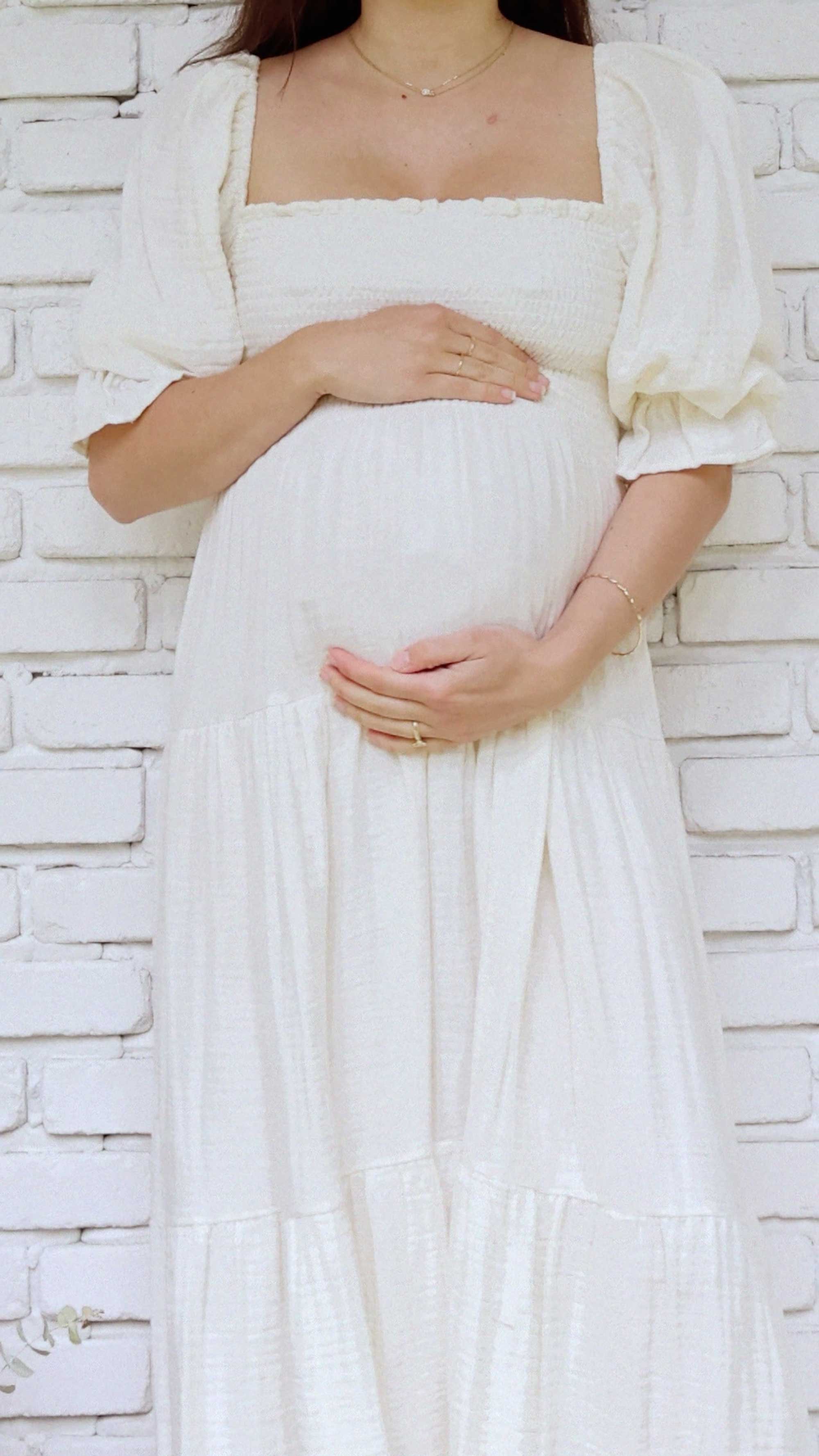 Cute cottage style summer maternity dress. @sarahchristine wearing Nothing Fits But Kiko Dress Soft muslin dress with puffed sleeves, smocked chest and sleeves in Seattle, Washington -4.jpg