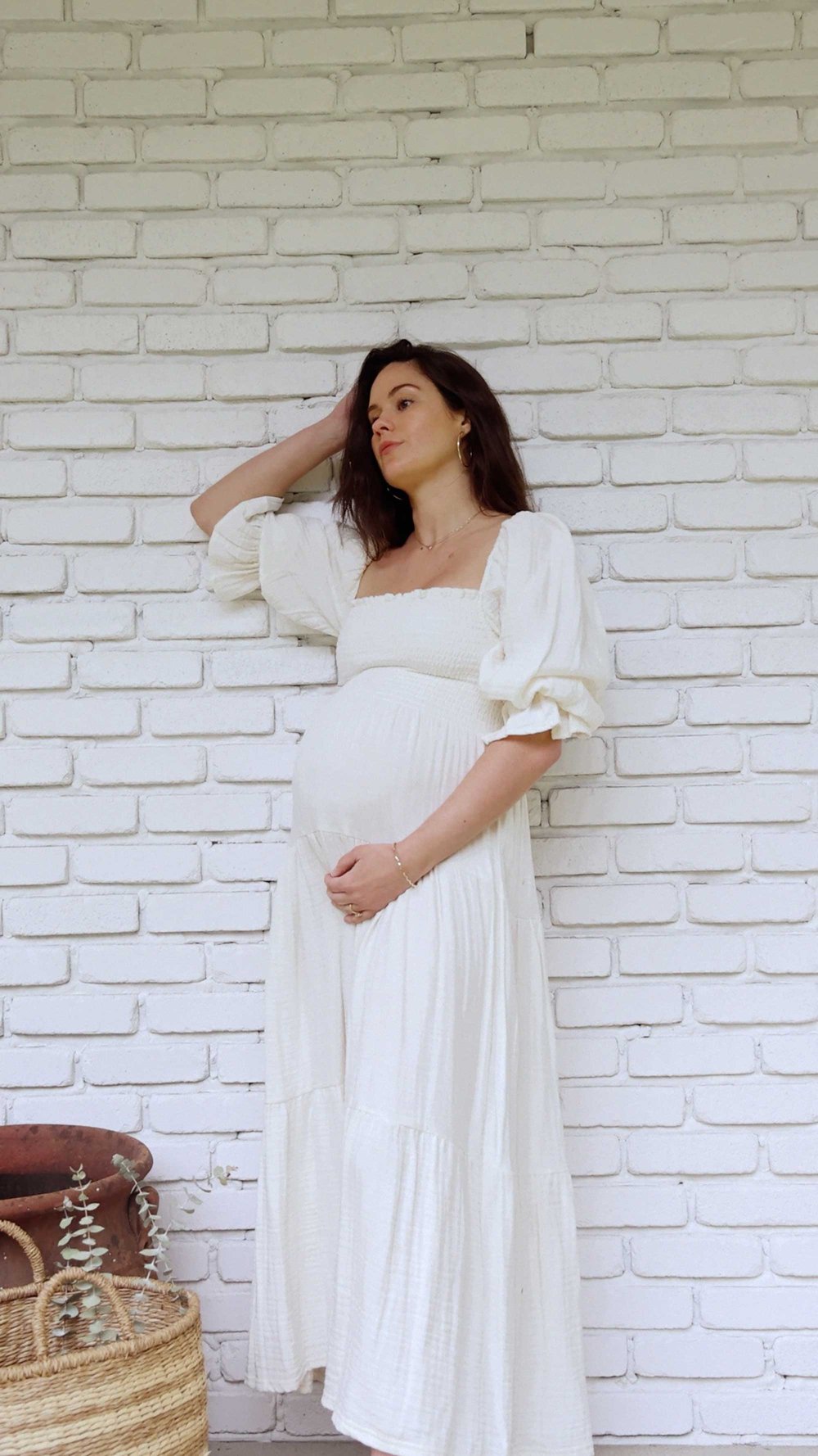 Cute cottage style summer maternity dress. @sarahchristine wearing Nothing Fits But Kiko Dress Soft muslin dress with puffed sleeves, smocked chest and sleeves in Seattle, Washington -6.jpg
