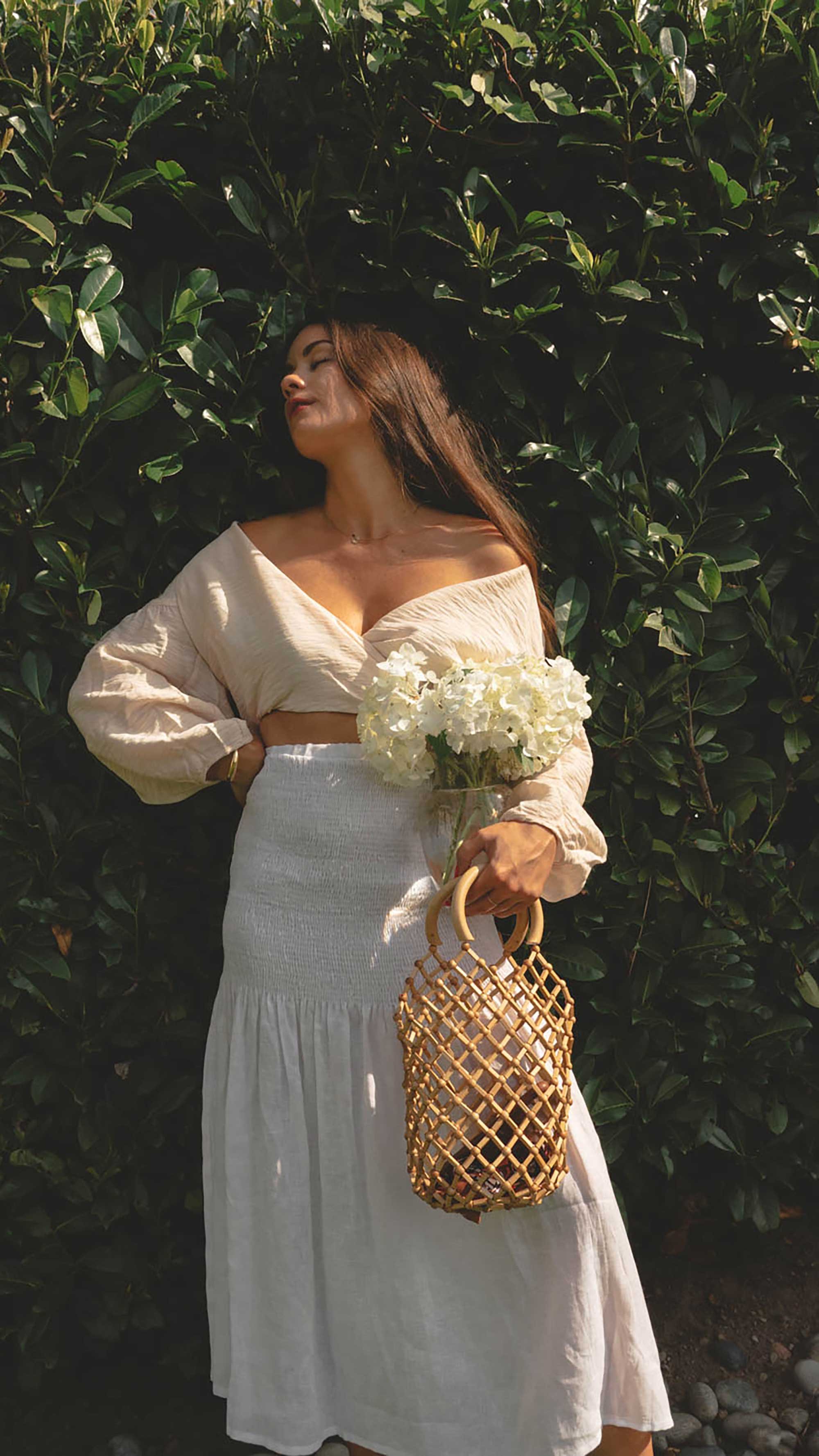 Easy Summer Outfit Idea. Sarah Butler of @sarahchristine wearing Wrap Crop Blouse and White Smocked Midi Skirt in Seattle, Washington - 18.jpg