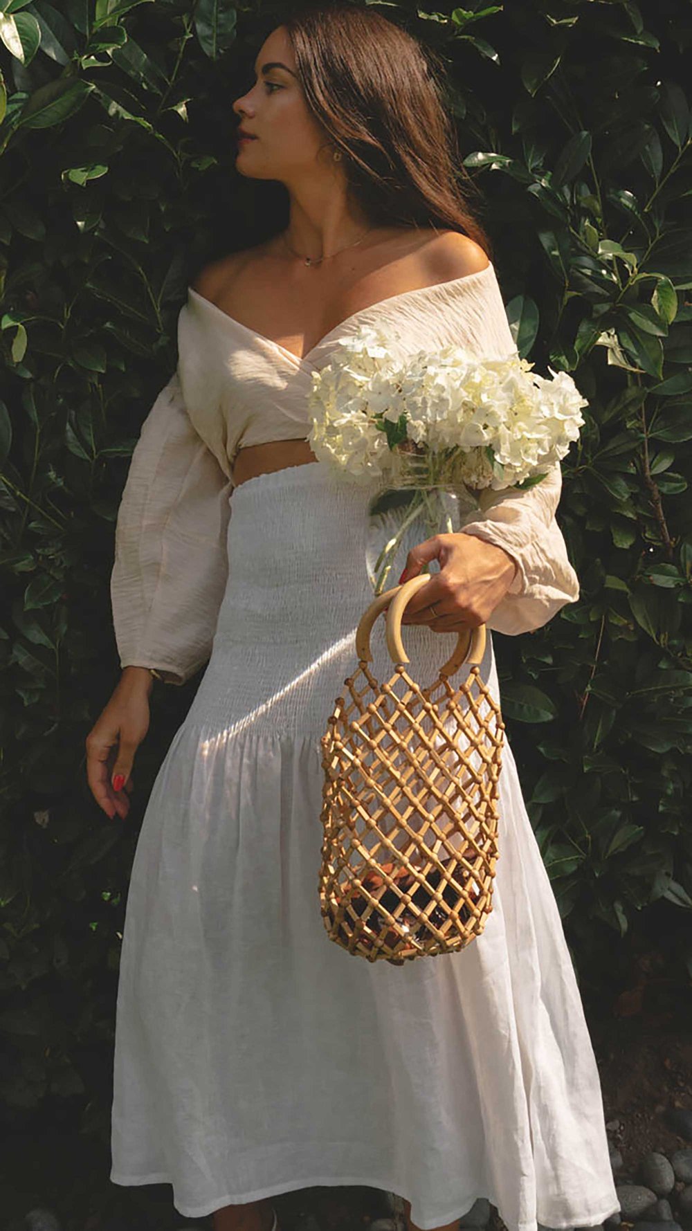 Easy Summer Outfit Idea. Sarah Butler of @sarahchristine wearing Wrap Crop Blouse and White Smocked Midi Skirt in Seattle, Washington - 11.jpg