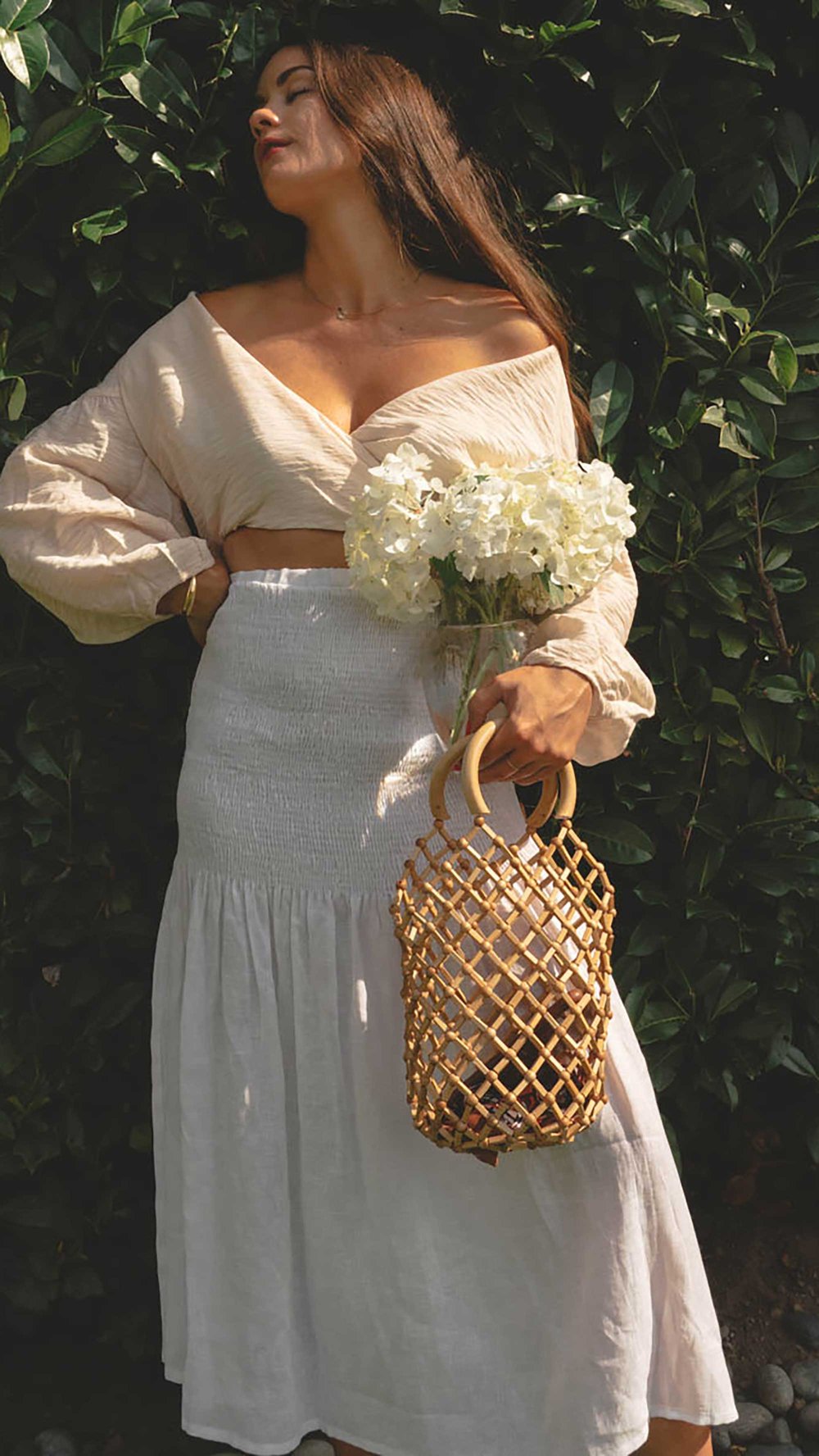 Easy Summer Outfit Idea. Sarah Butler of @sarahchristine wearing Wrap Crop Blouse and White Smocked Midi Skirt in Seattle, Washington - 10.jpg