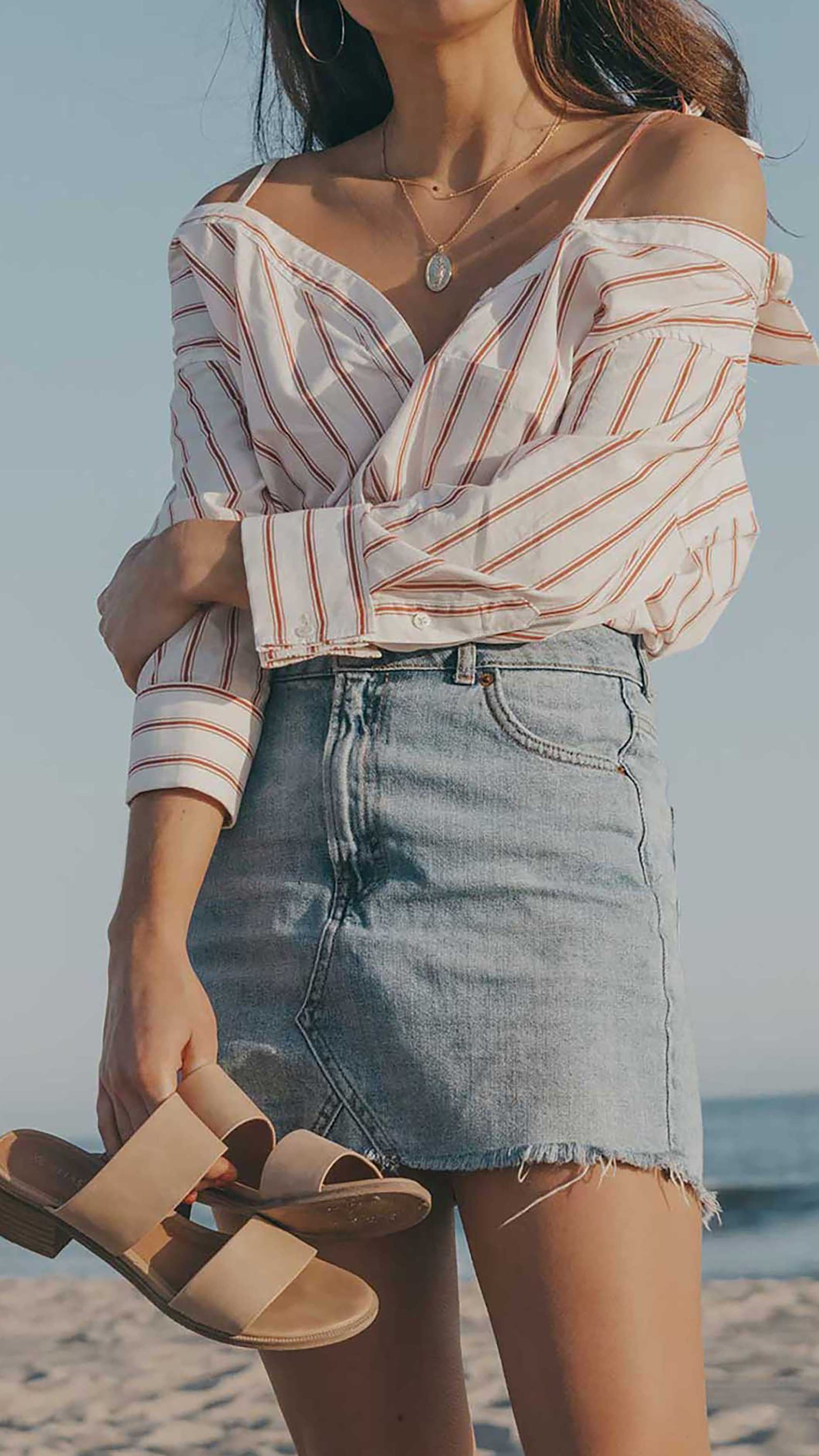 Easy-Summer-Outfit-Idea.-Sarah-Butler-of-@sarahchristine-wearing-Off-the-Shoulder-Stripe-Button-up-Shirt-and-Denim-Mini-Skirt-in-Newport-Beach,-California.-summer-outfit,-summer-outfit-ideas,-casual-summer-outfits--2.jpg