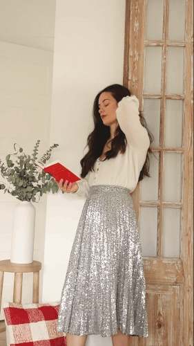 Silver Sequin Skirt for the Holidays, Holiday Party Style