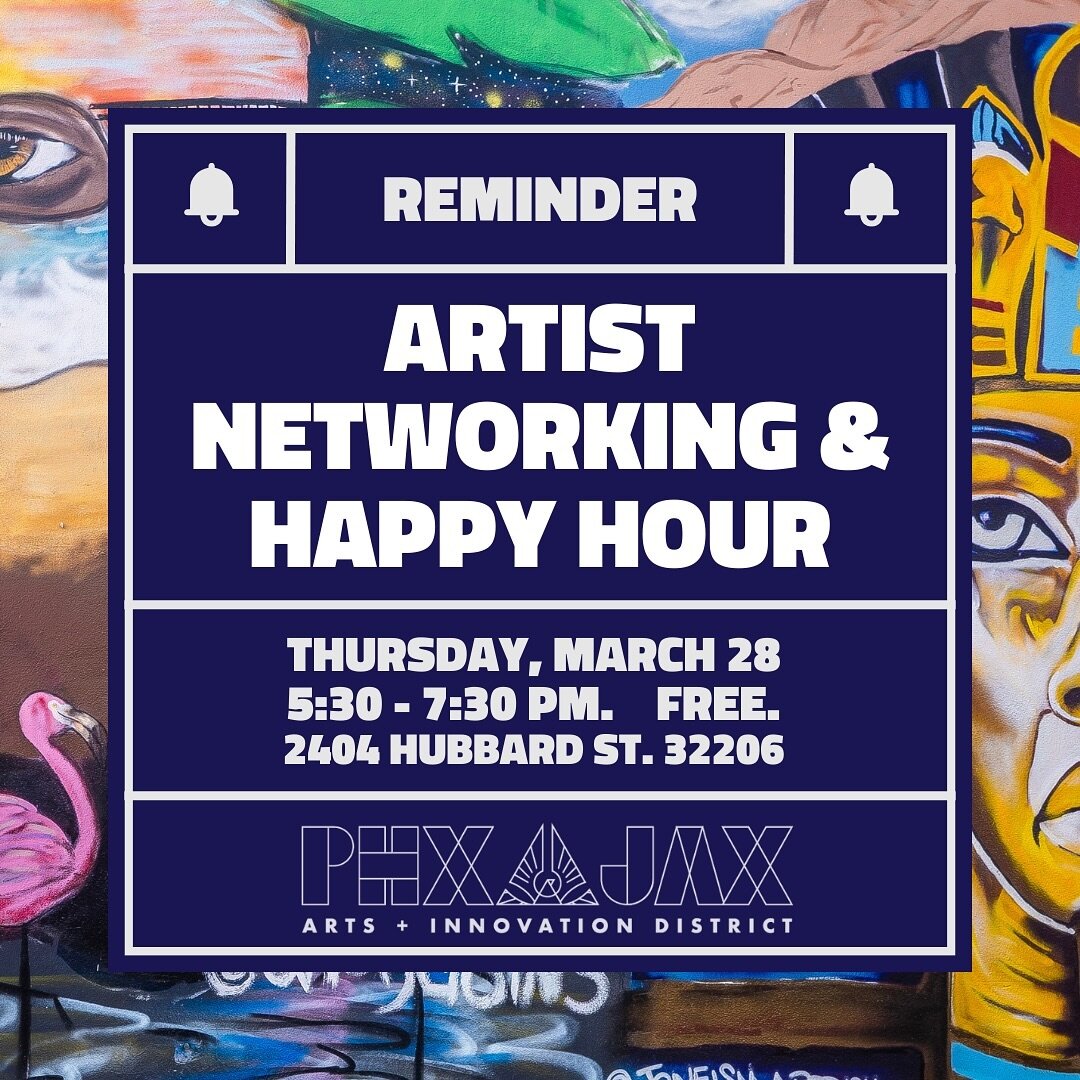 Join us this Thursday for another artist networking and happy hour! While the Emerald Station is under construction, we&rsquo;ll host this event in the Legacy Building at 2404 Hubbard Street, Jax FL 32206. Visit PHXJAX.com to learn more.