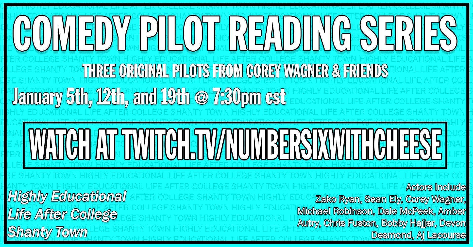 Comedy Pilot Reading Series • Three Original Pilots from Corey Wagner &amp; Friends