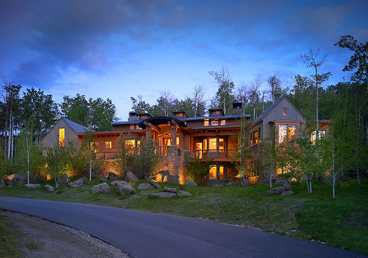  Sprawling vacation home in Snowmass Colorado with many decks and dormers to create a spectacular look. 