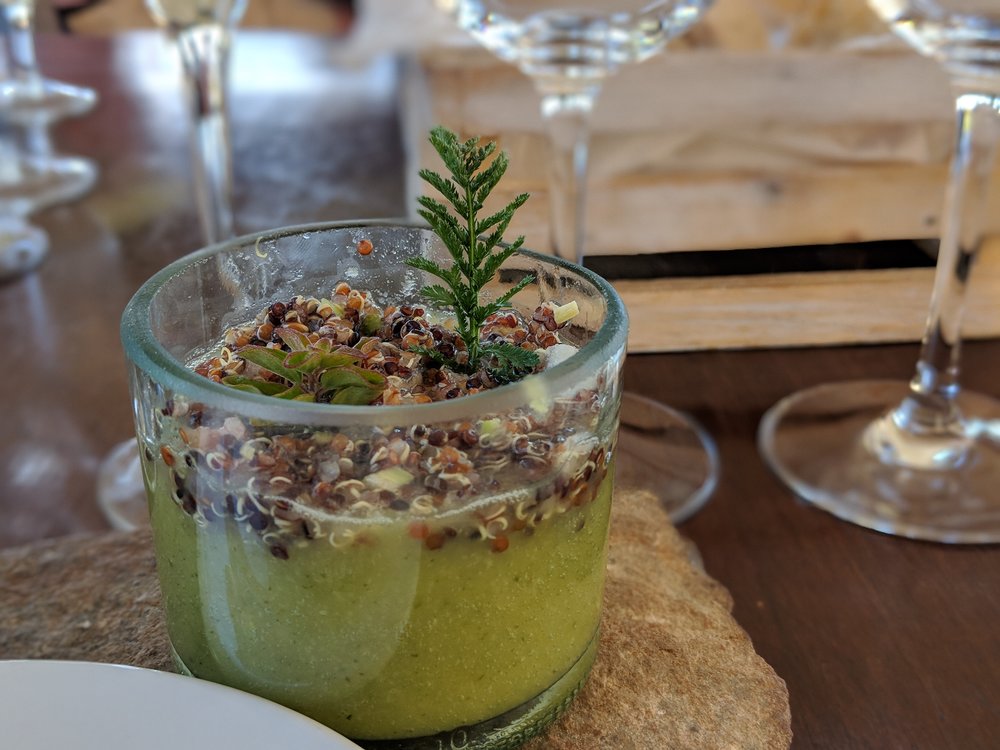 Ruca Malen Chardonnay 2017 with celery, quinoa and herbs smoothie