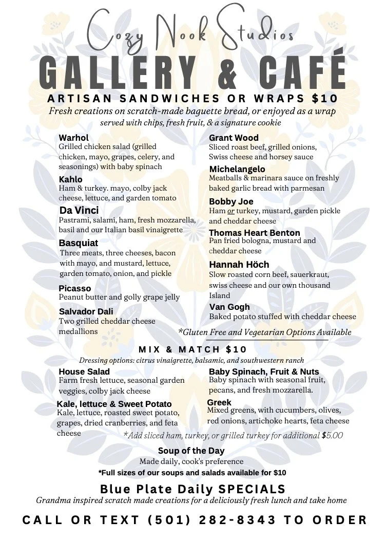 Menu 1 — Cozy Nook Gallery & Cafe