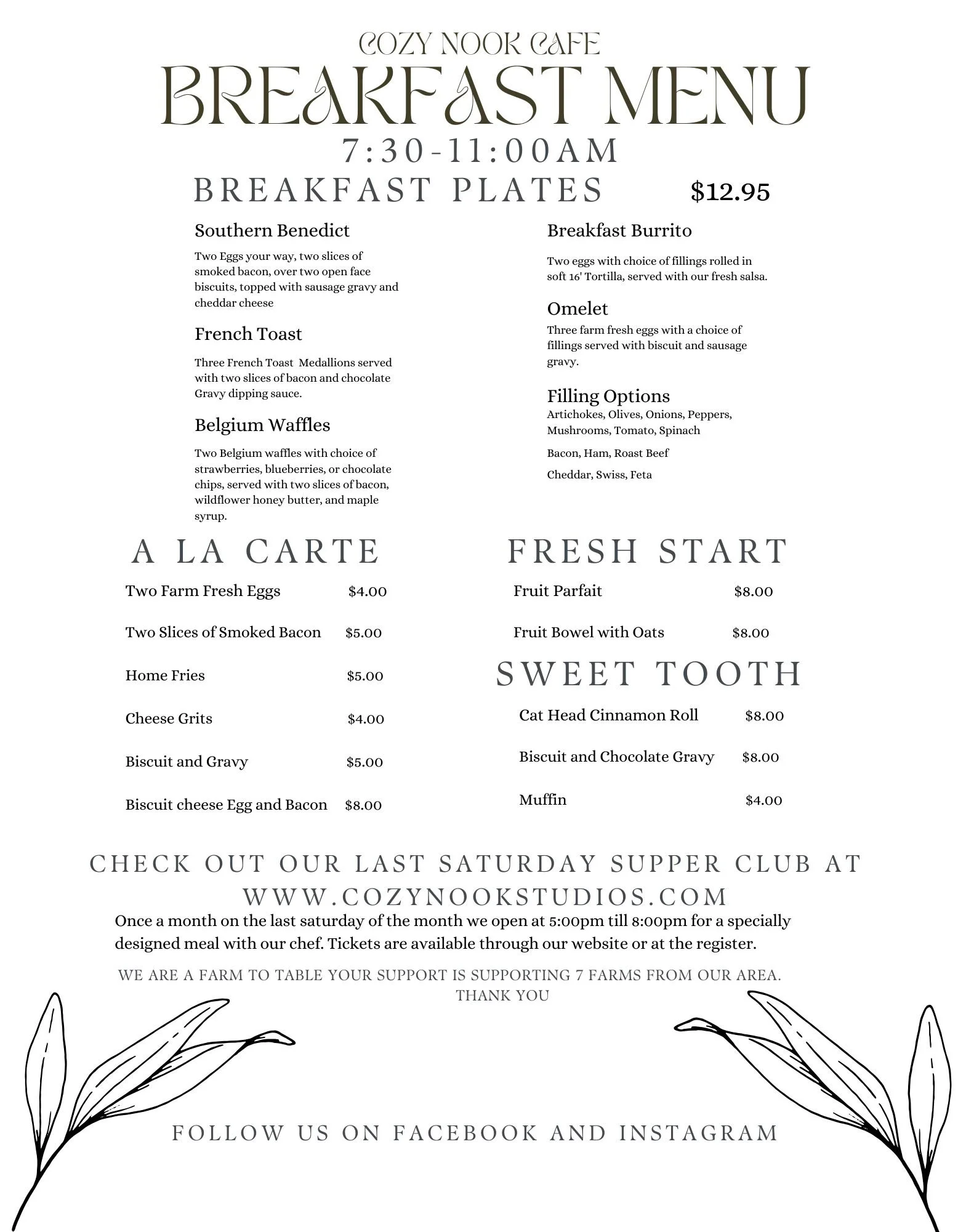 Menu 1 — Cozy Nook Gallery & Cafe