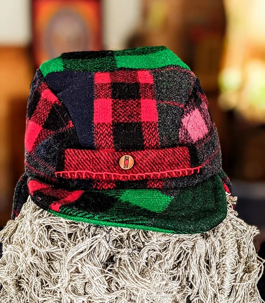 bespoke hats, handmade in vermont, wool hats, patchwork hats, one of a kind hats, johnson wool, made in usa