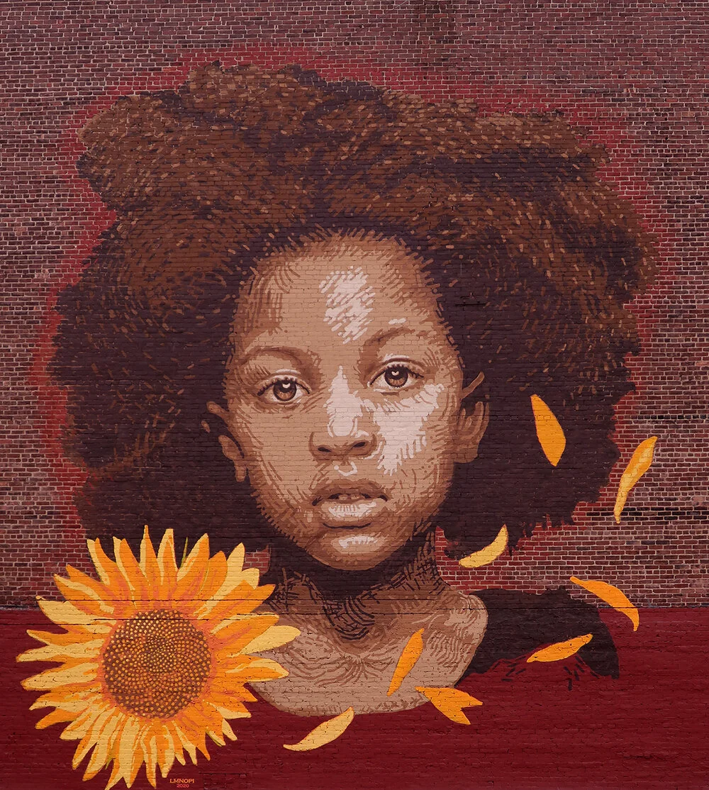 “We Who Believe in Freedom Cannot Rest until it Comes.”   The title of LMNOPI’s new mural for Rutland, Vermont is a quote from a song composed by Dr. Bernice Johnson Reagon* using the words spoken by the civil rights leader and SNCC mentor Ella Jose