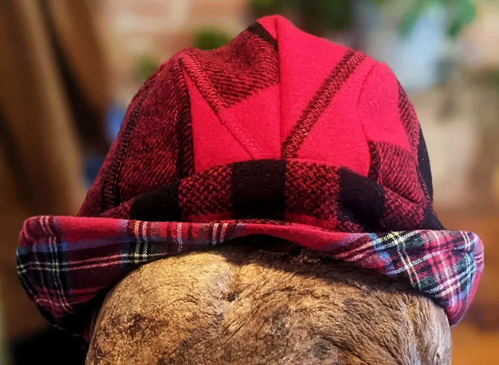 bespoke hats, handmade in vermont, wool hats, patchwork hats, one of a kind hats, johnson wool, made in usa
