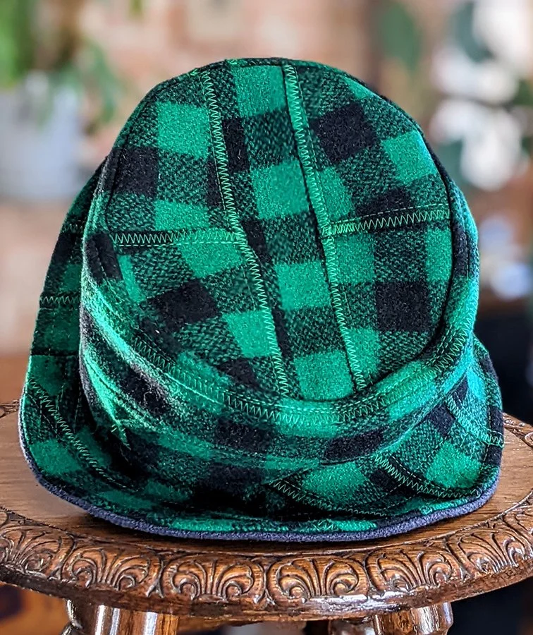 bespoke hats, handmade in vermont, wool hats, patchwork hats, one of a kind hats, johnson wool, made in usa