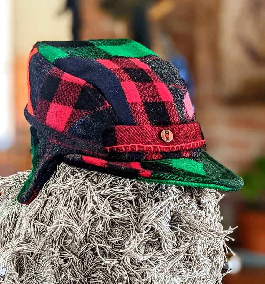 bespoke hats, handmade in vermont, wool hats, patchwork hats, one of a kind hats, johnson wool, made in usa