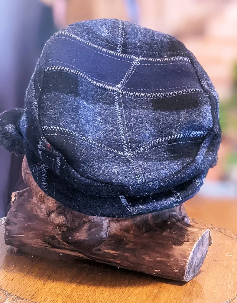bespoke hats, handmade in vermont, wool hats, patchwork hats, one of a kind hats, johnson wool, made in usa
