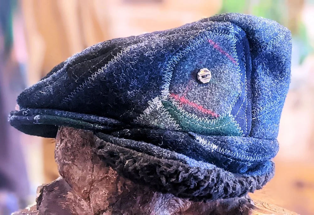 bespoke hats, handmade in vermont, wool hats, patchwork hats, one of a kind hats, johnson wool, made in usa