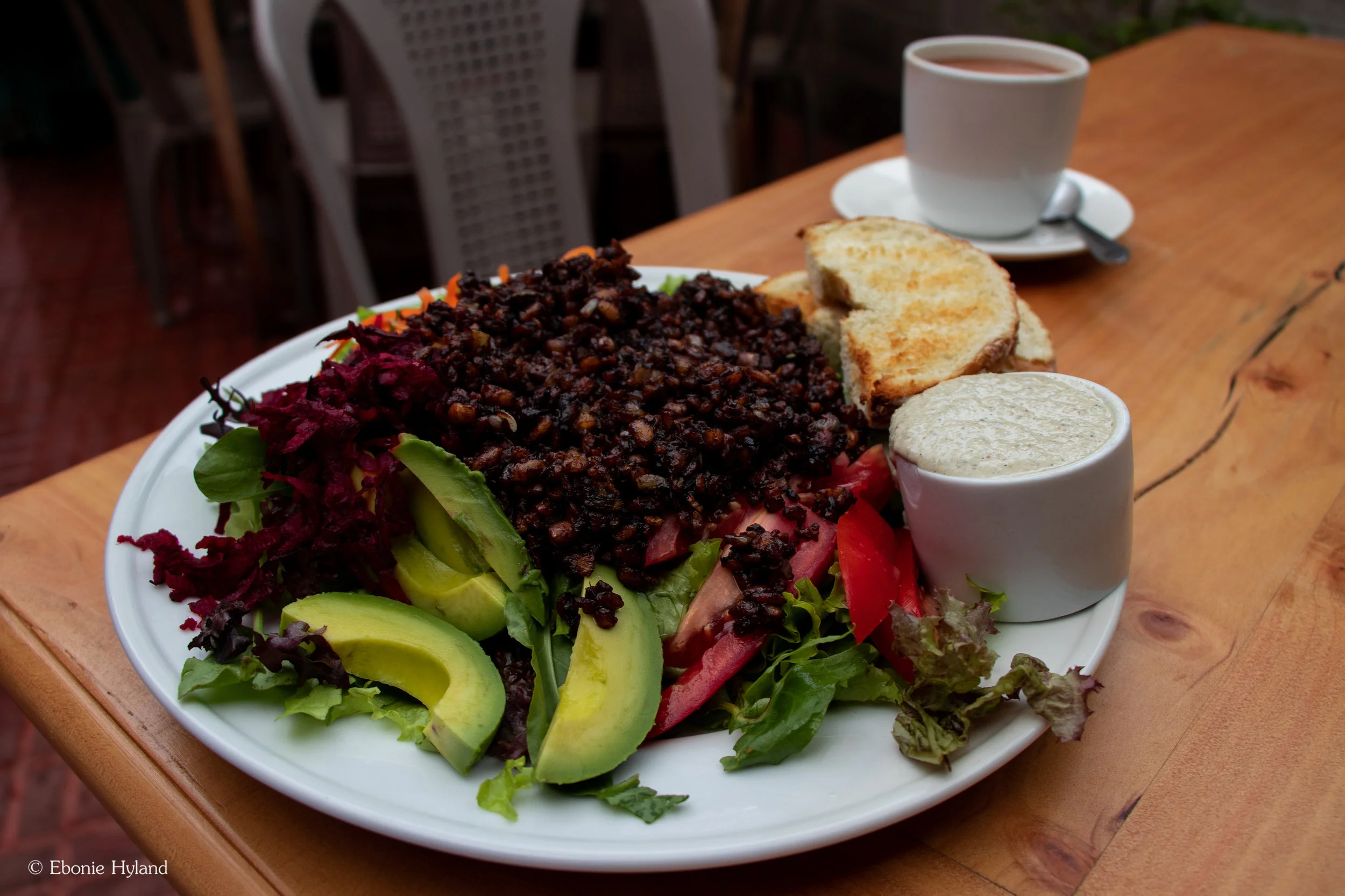 The epic Vegan Tempeh Salad at Mandarina Cafe. So delicious! Xela, Guatemala