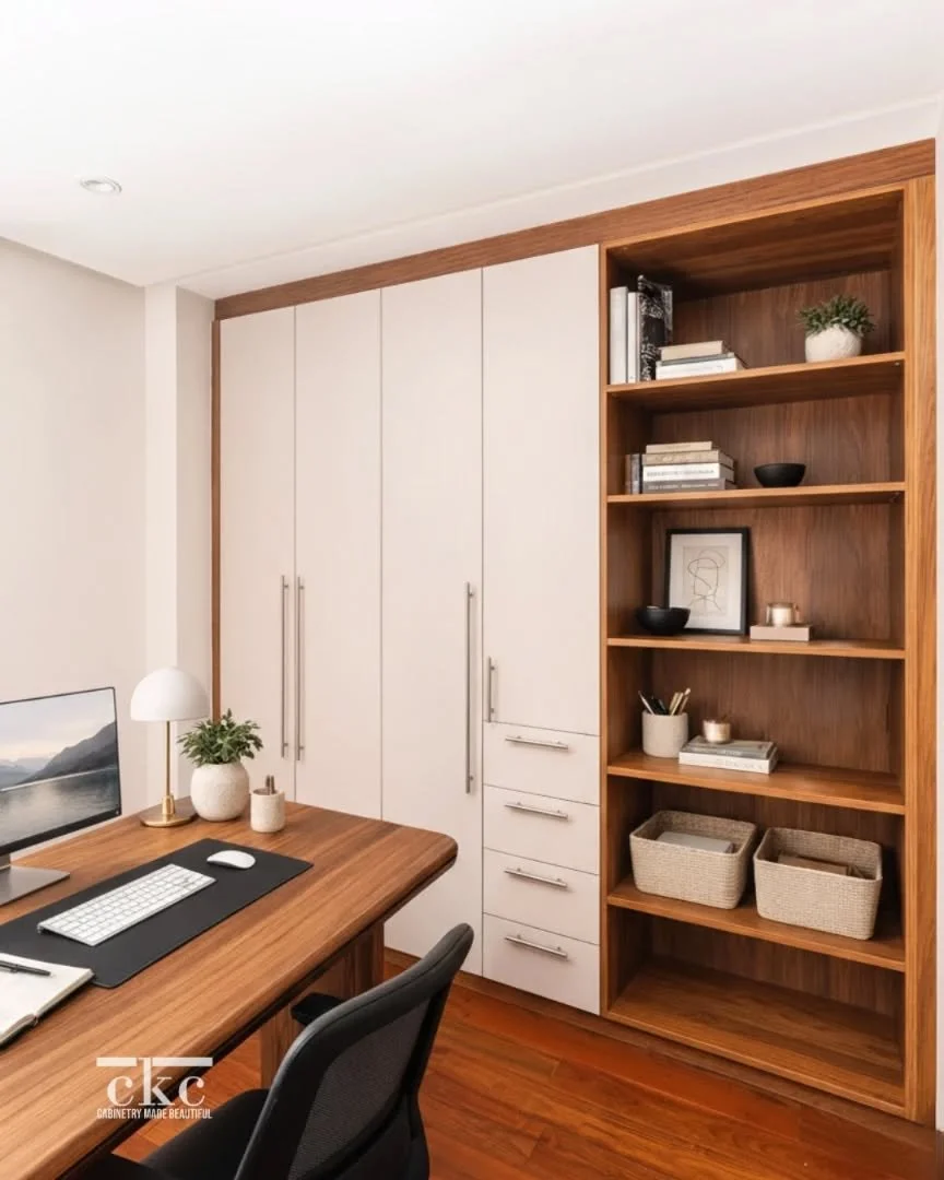 Clean space. Clear mind. ✨

Custom home office with built-in cabinetry and tailored office cabinets for everyday productivity.

Could this be your new creative space? 😉