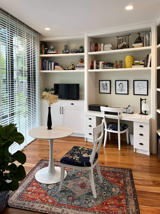 Custom home office cabinets and built-in study desk designed for a modern home in Makati City, Philippines.