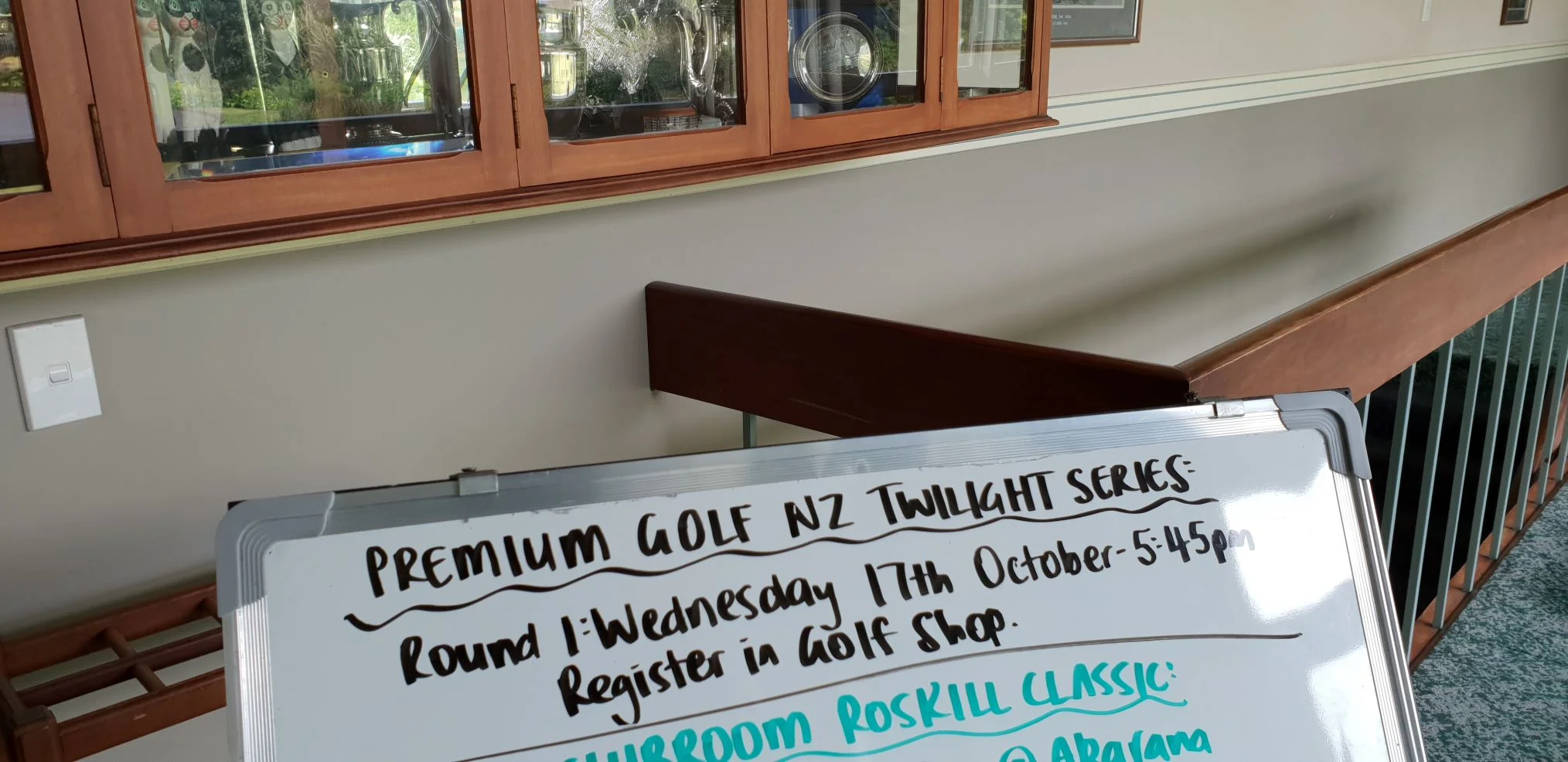 2018/2019 Premium golf nz twilight series notice in the maungakiekie Golf Club entrance hall