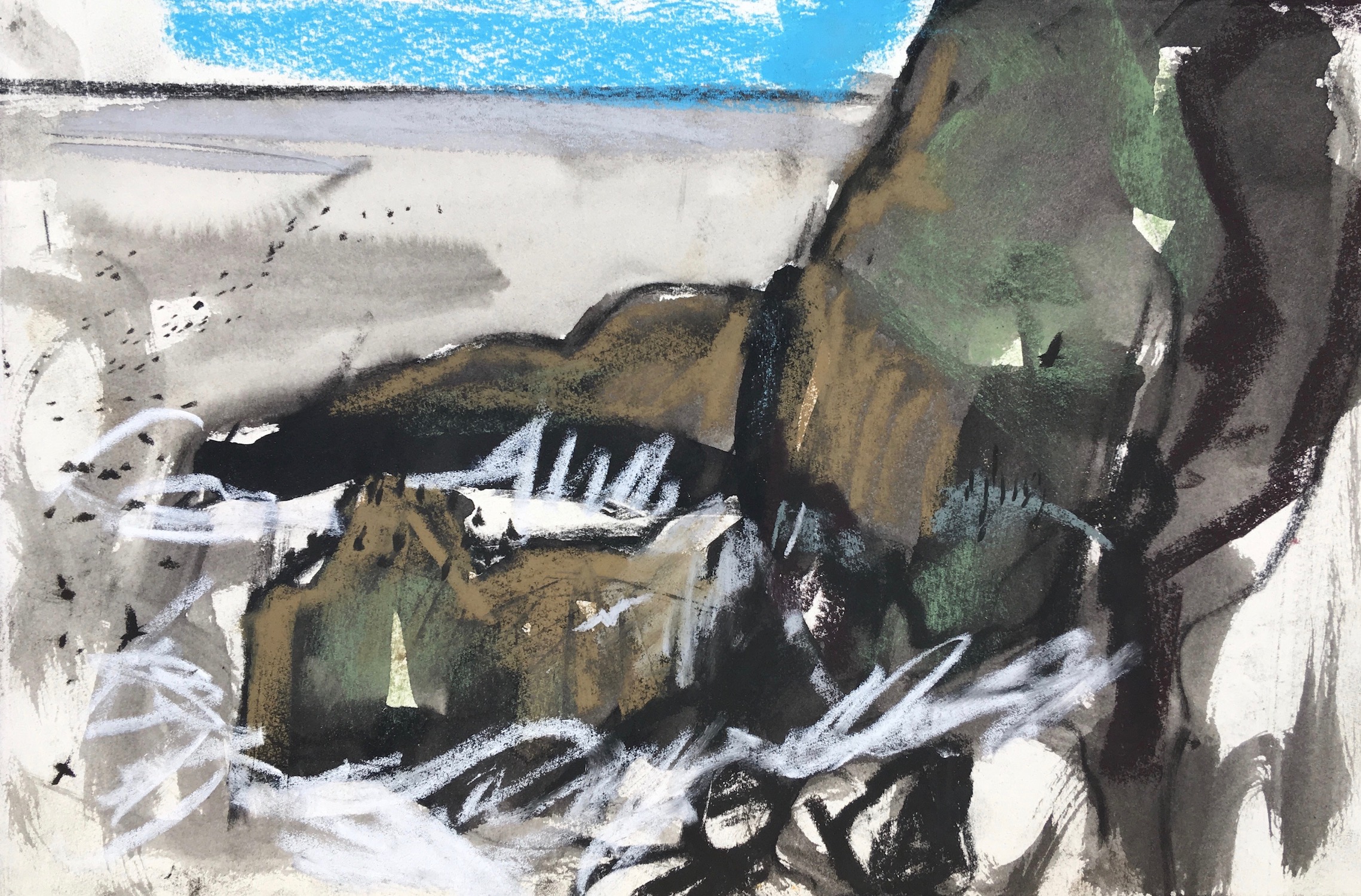 St Abb's Head and crashing waves with kittiwakes and guillemots