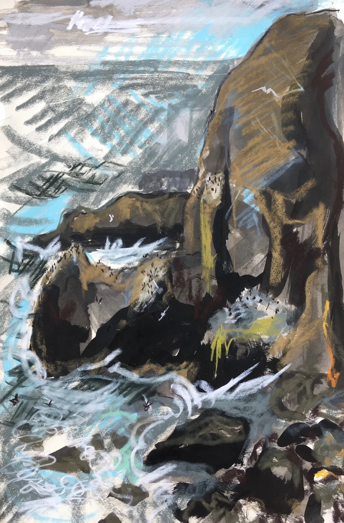 Cliffs with nesting guillemots and large swell