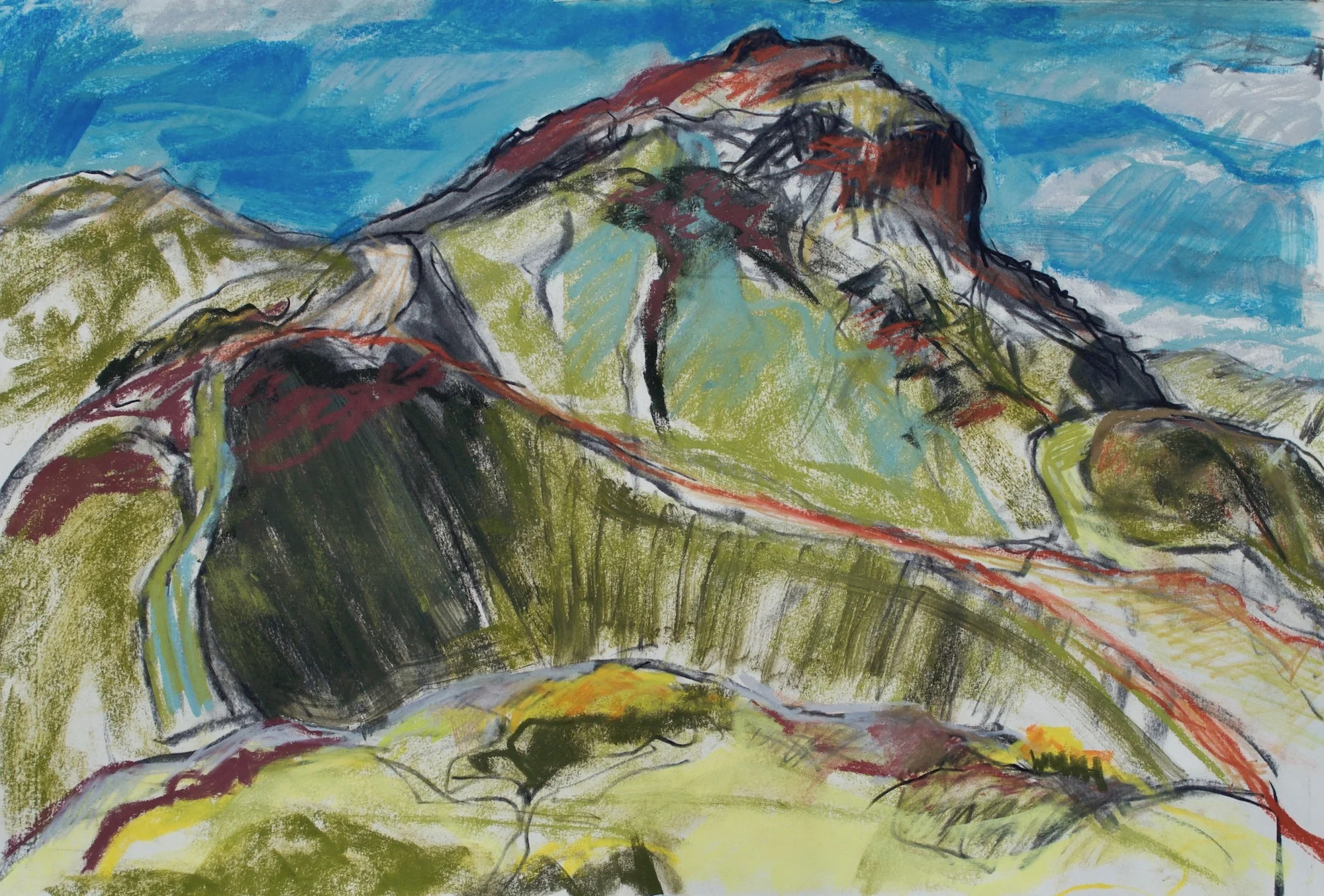 ‘Arthur’s Seat Windy Day’, Soft pastel and Charcoal, 34 x 55cm.