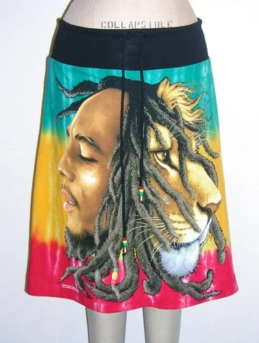 Bob Marley Rasta Lion Surf Skirt Photo: http://www.ebay.com/itm/BOB-MARLEY-Reggae-Rasta-Lion-Dreads-Jamaica-TieDye-Beach-TShirt-Surf-Sweat-Skirt-/350857548894 Accessed Spring 2013