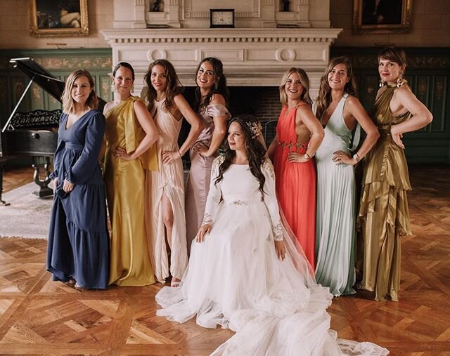 A + H - Sometimes we love the bride team in just one color. Sometimes we love the bride team in every colors like this. You get the point, we always live the bride team !
Decoration, florals, scenography, coordination : @ameleventparis 
Venue : @chat