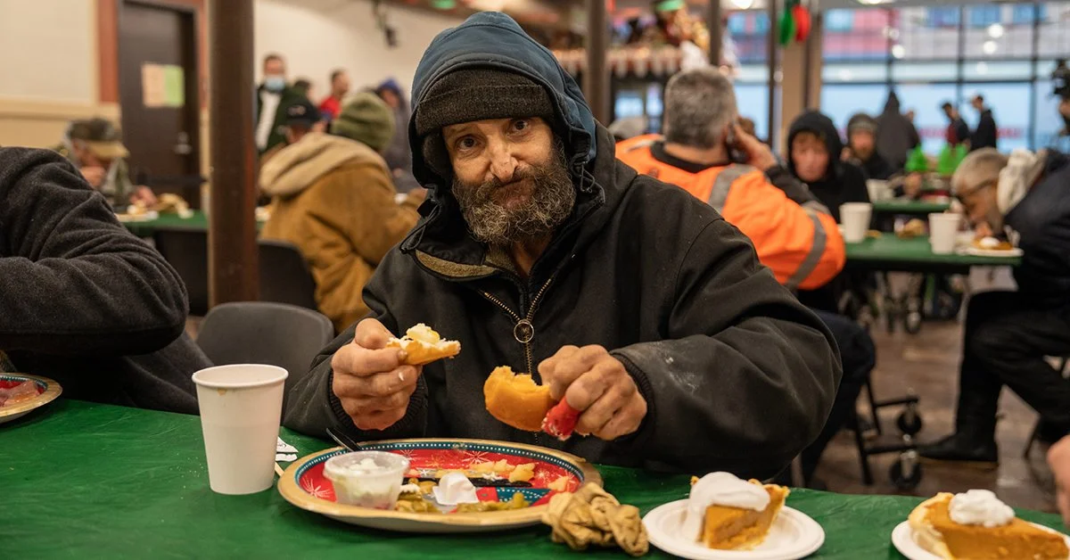man eating christmas meals