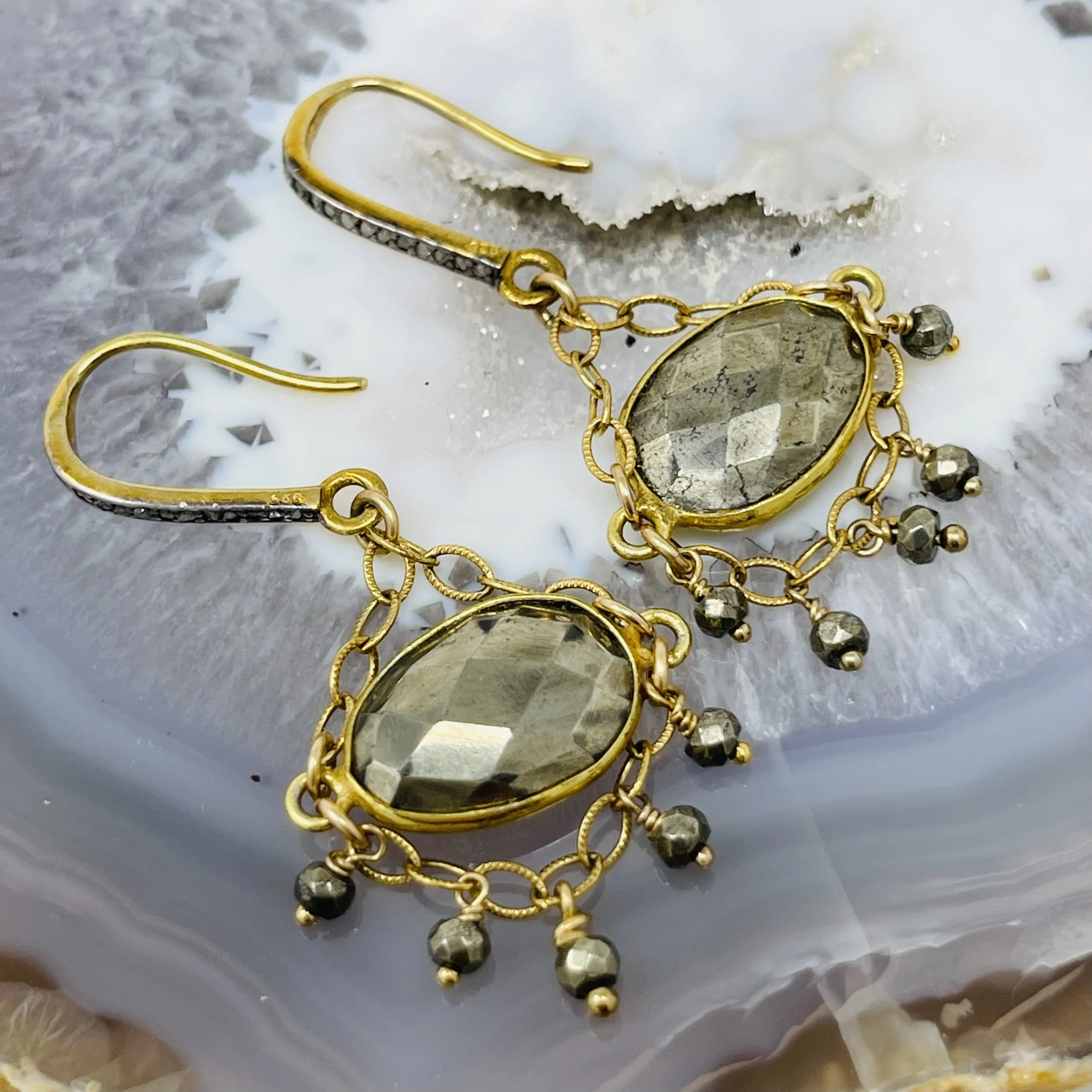 Pyrite Pave Diamond Drop Earrings