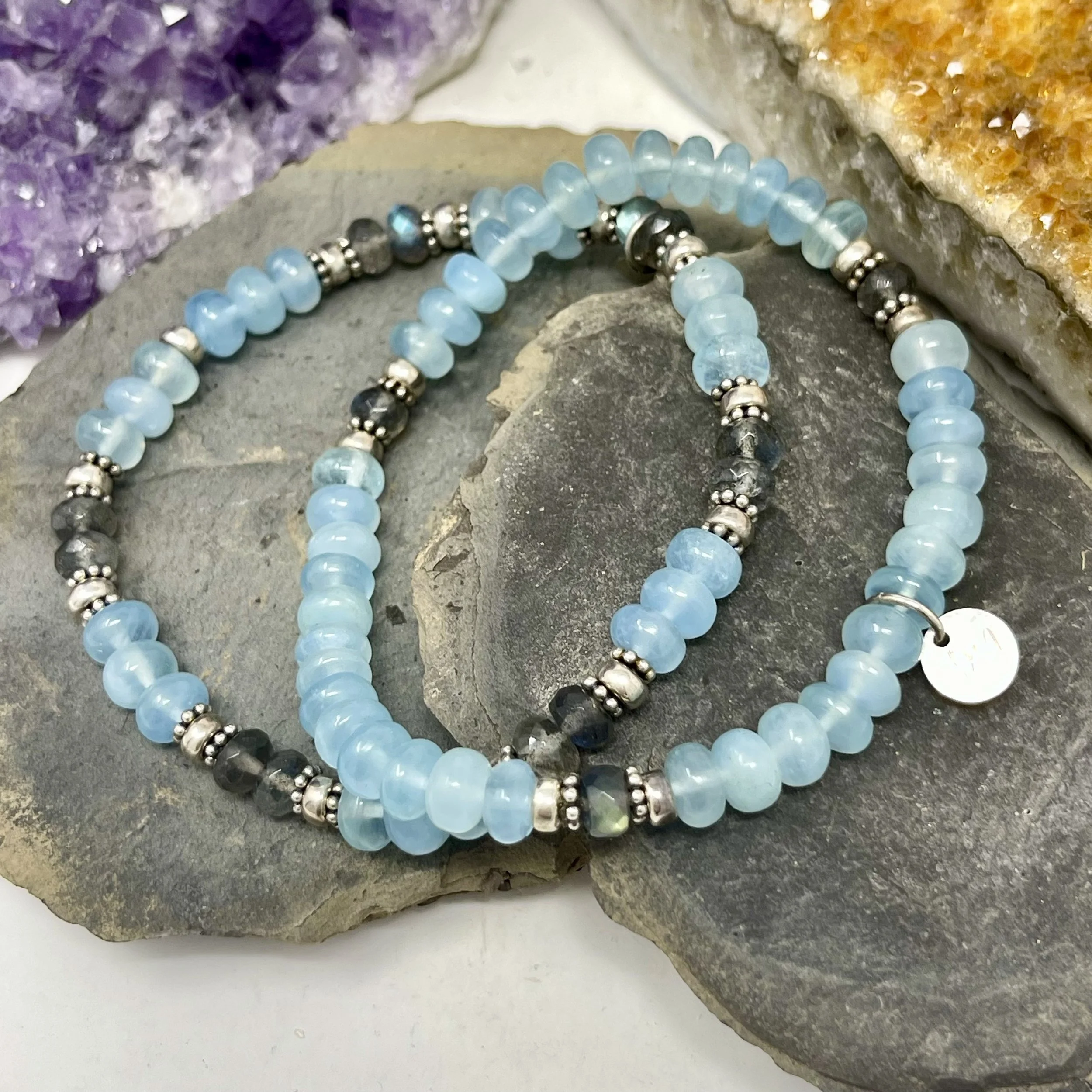 Aquamarine Labradorite Stretch Bracelet