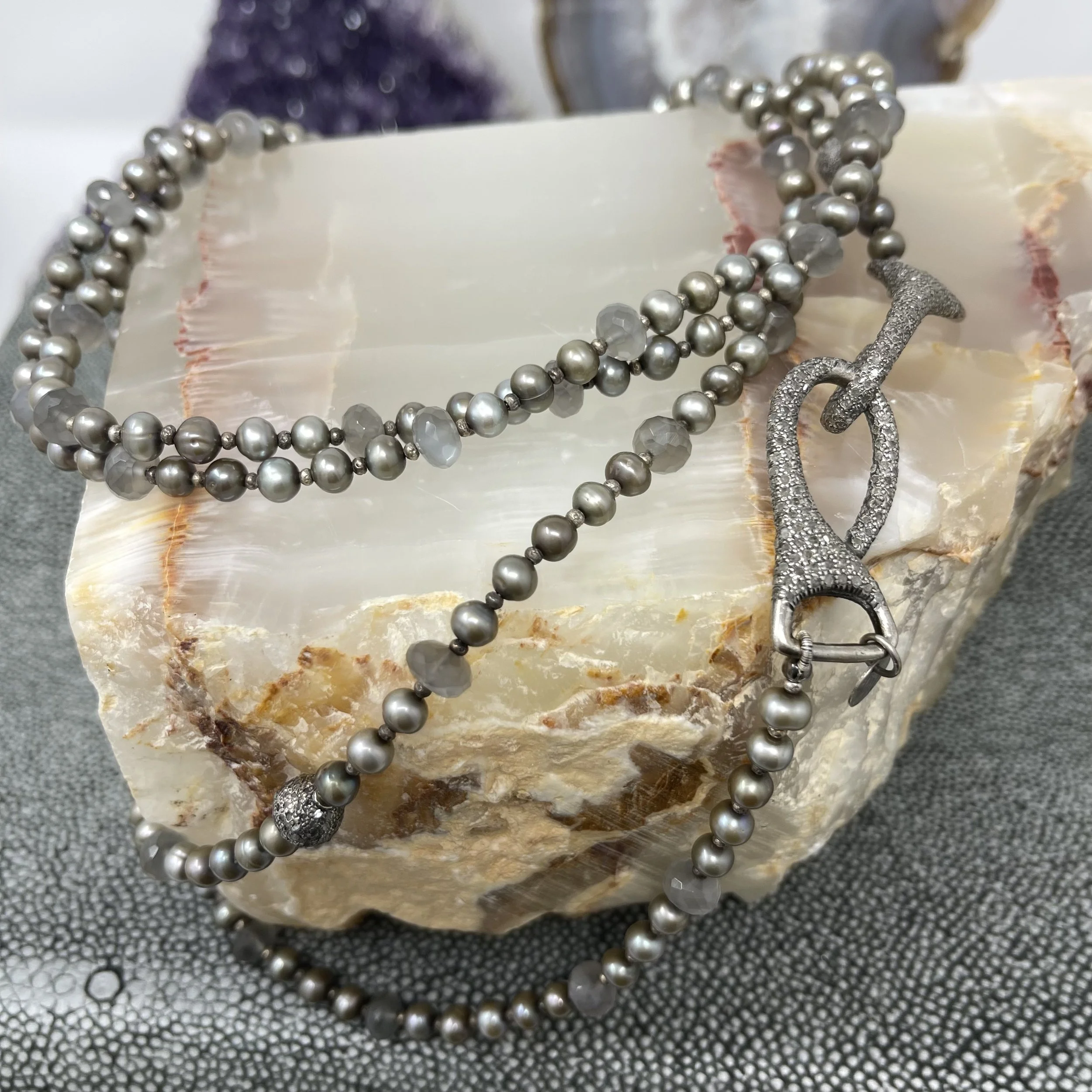 Gray Pearl Diamond Long Necklace
