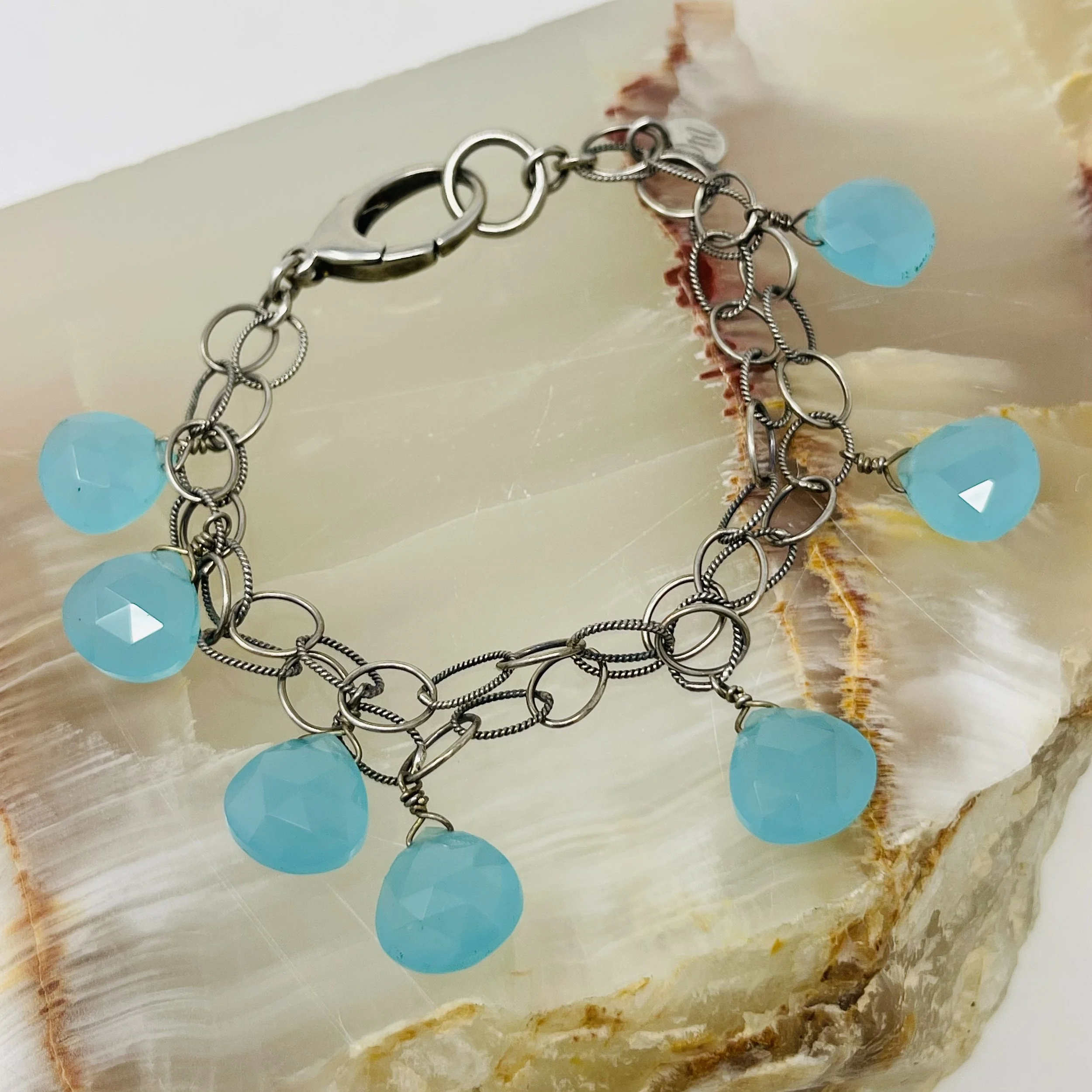 Chalcedony Drop Sterling Chain Bracelet