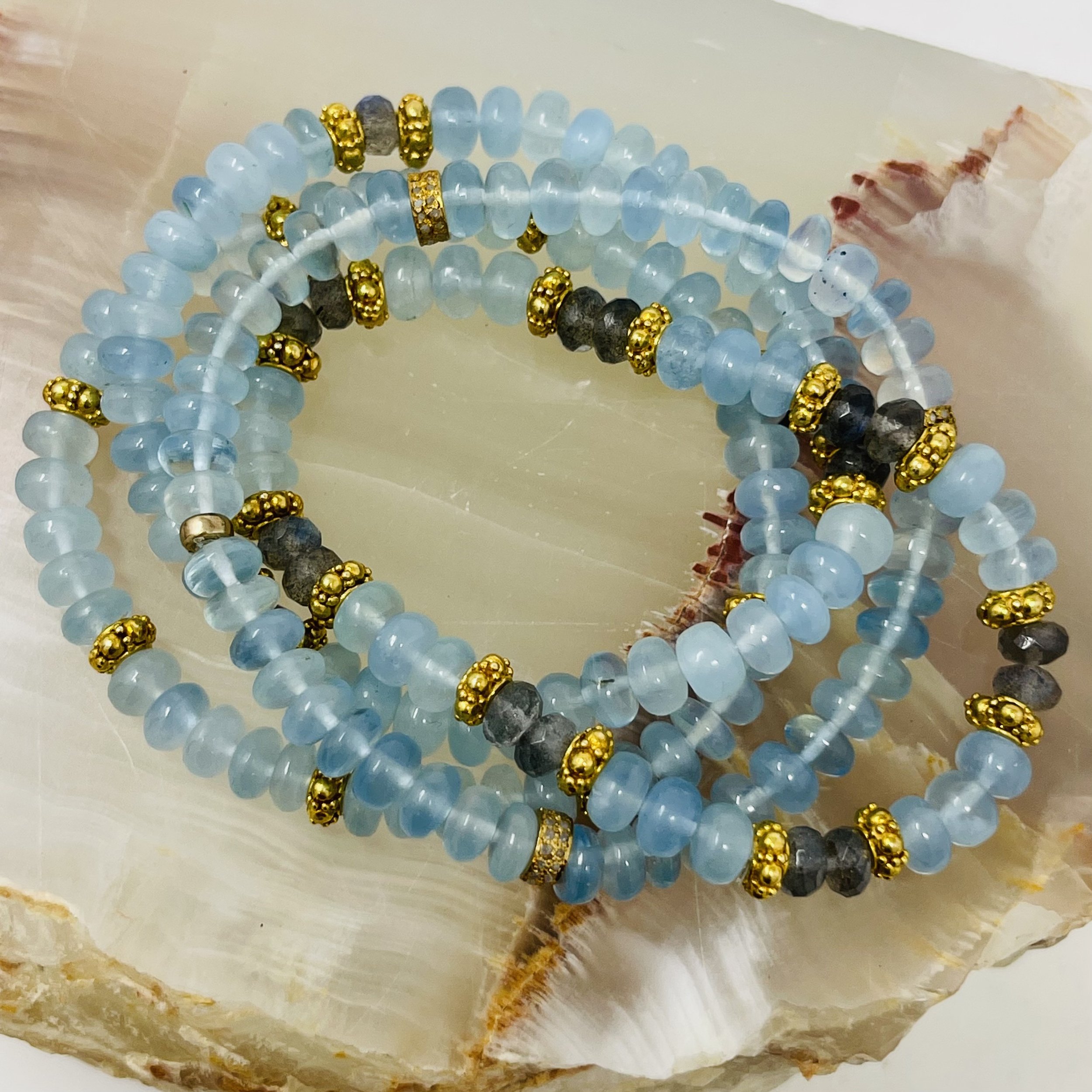 Aquamarine Bali Gold Bracelets