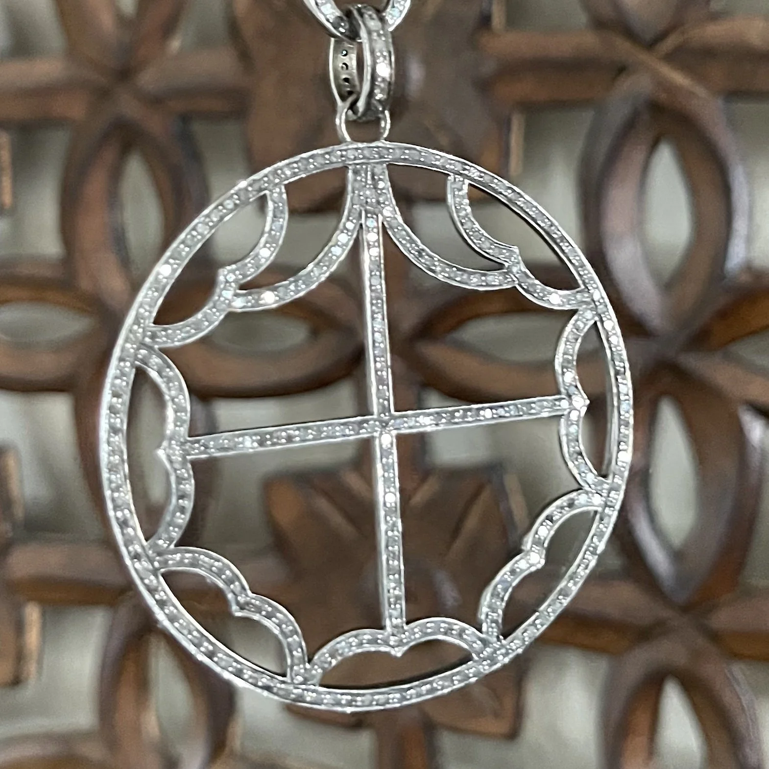 Pave Diamond Circle Cross Pendant