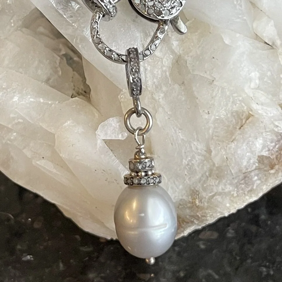 Silver Pearl Pave Diamond Pendant