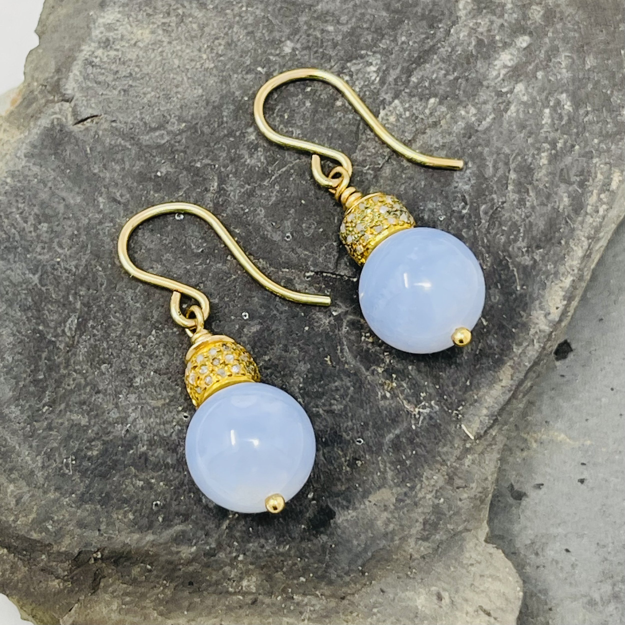 Blue Lace Agate Pave Diamond Earrings